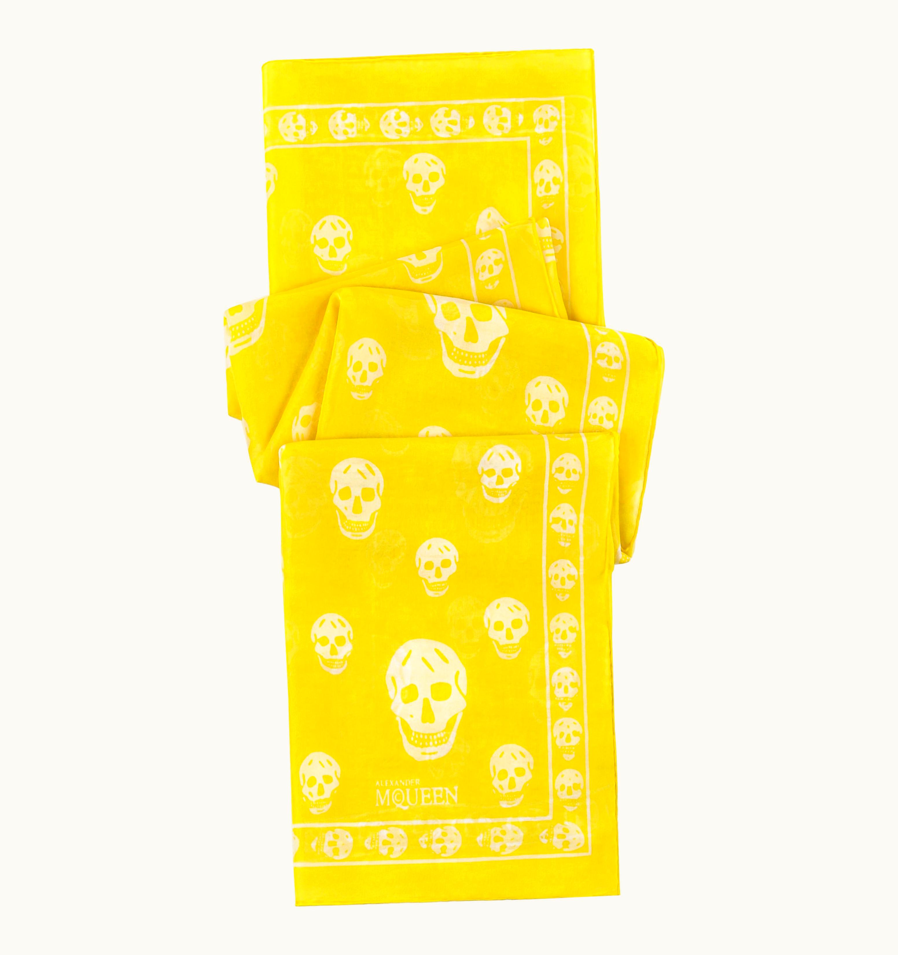 Alexander McQueen Alexander McQUEEN S/S 2003 Classic Yellow White Skull Print Silk Square Scarf