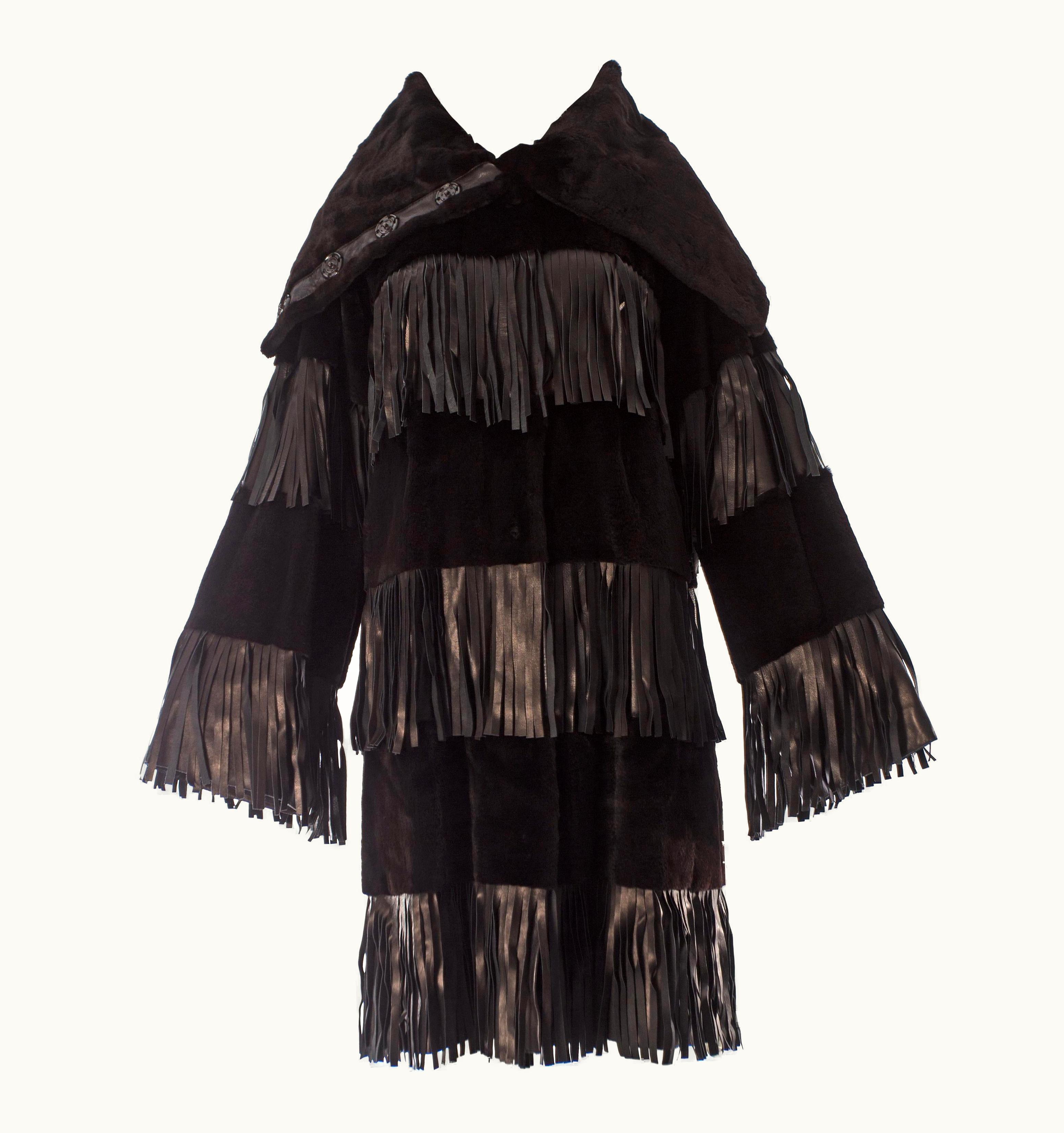 Dolce & Gabbana Dolce & Gabbana Black Sheared Weasel Fur Coat With Leather Fringing, A S/S W 2003