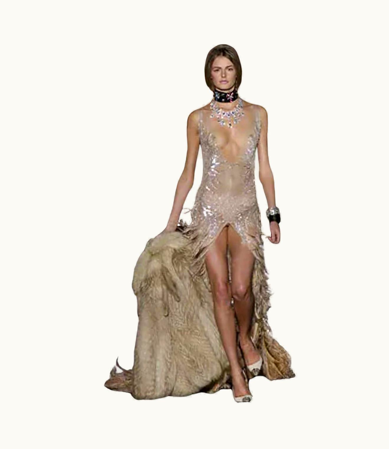 Roberto Cavalli 2003 Roberto Cavalli Vintage Feather Evening Dress As Seen On Mariah
