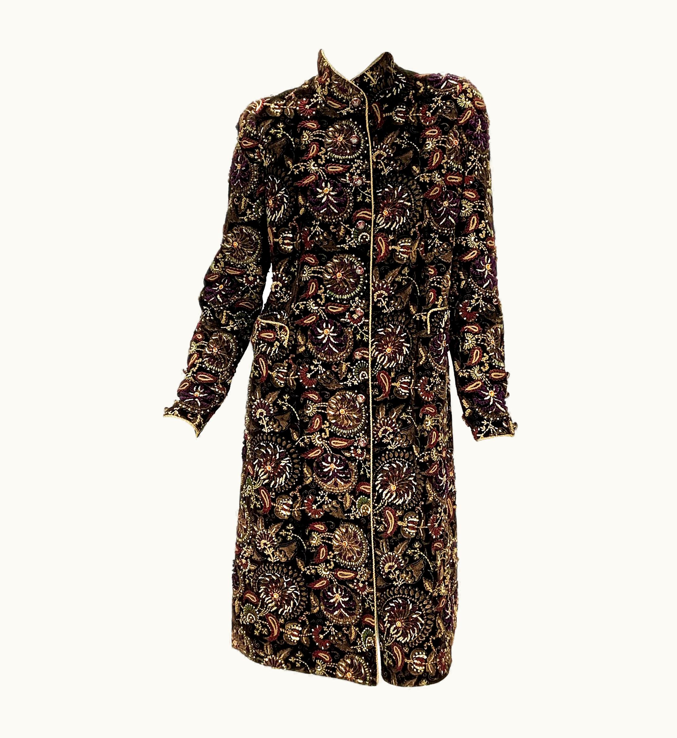 Oscar De La Renta Oscar De La Renta AW 2003 Dark Chocolate Velvet Richly Embellished Coat