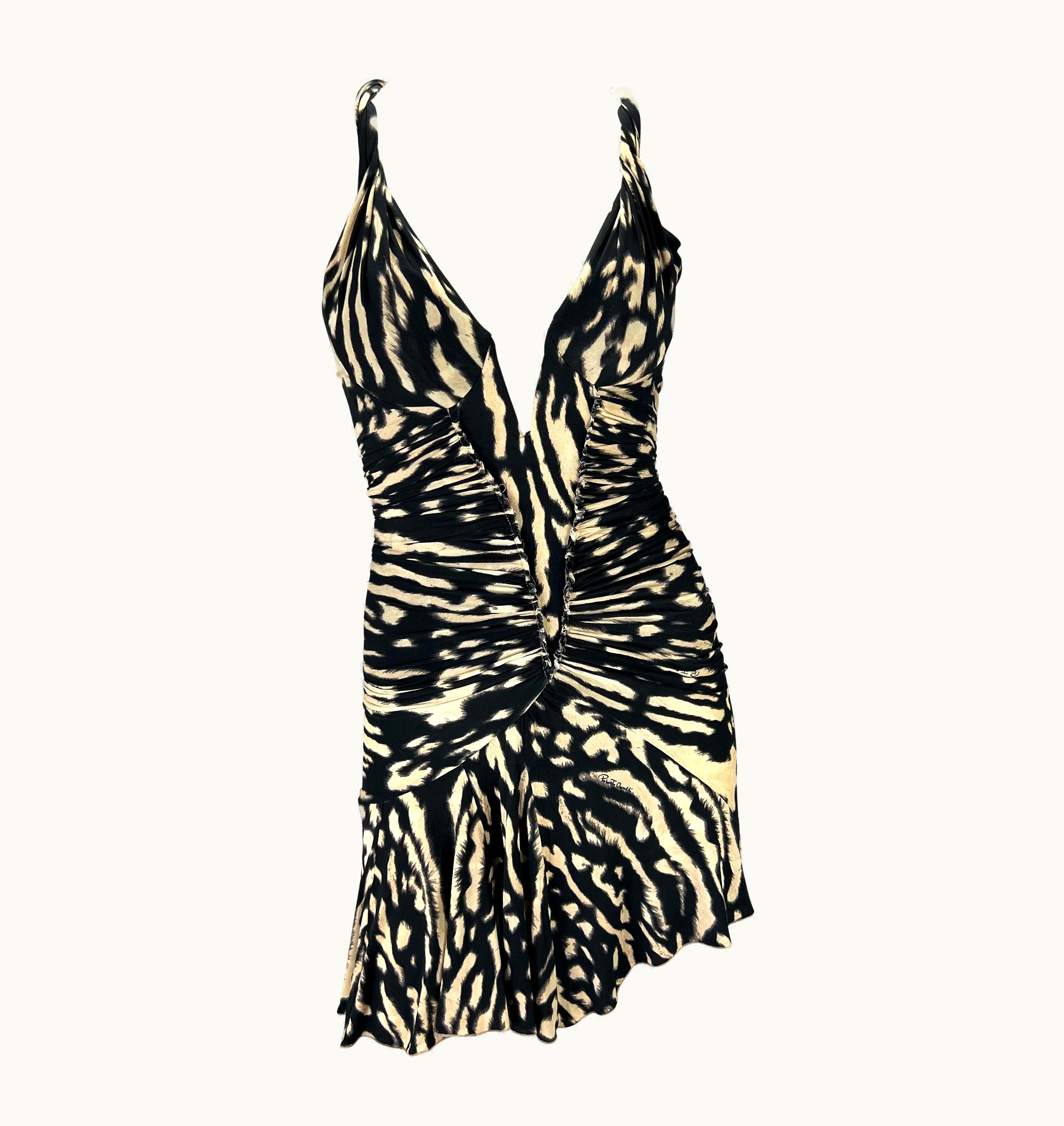 Roberto Cavalli AW 2003 Roberto Cavalli Ad Runway Corseted Animal Print Stretch Mini Dress