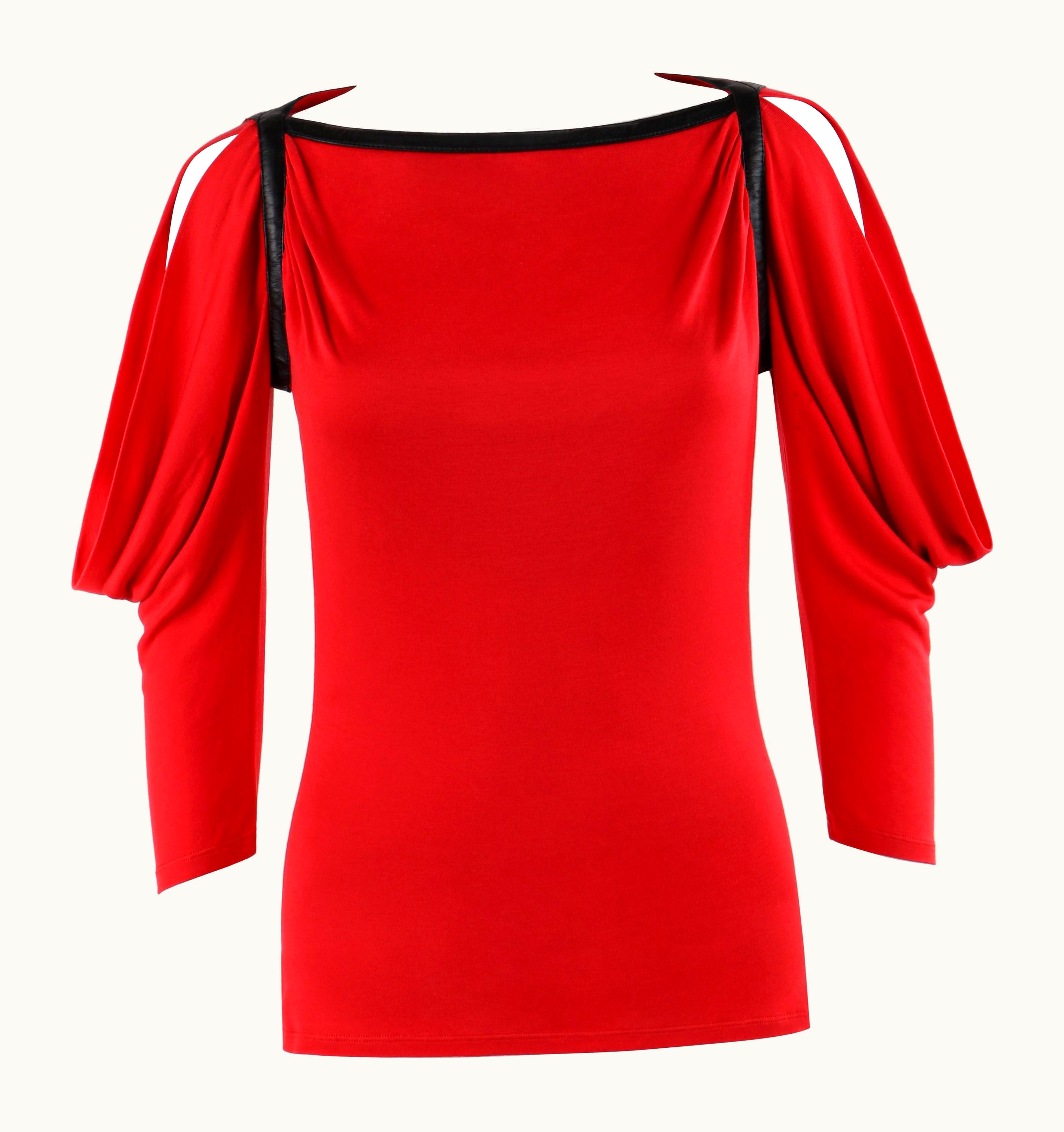 Alexander McQueen Alexander McQUEEN AW 2003 Red Square Neck Cowled ¬æ Length Dolman Sleeve Blouse