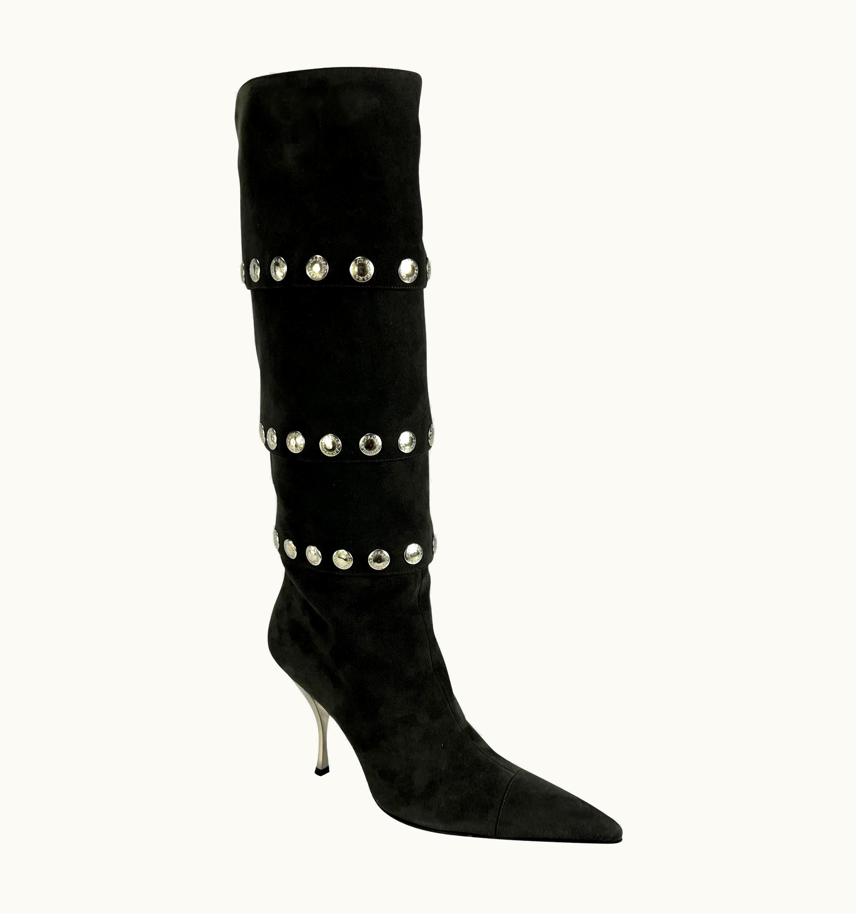 Dolce & Gabbana 2003 Dolce And Gabbana Dark Grey Silver-Tone Snap Heel Boots