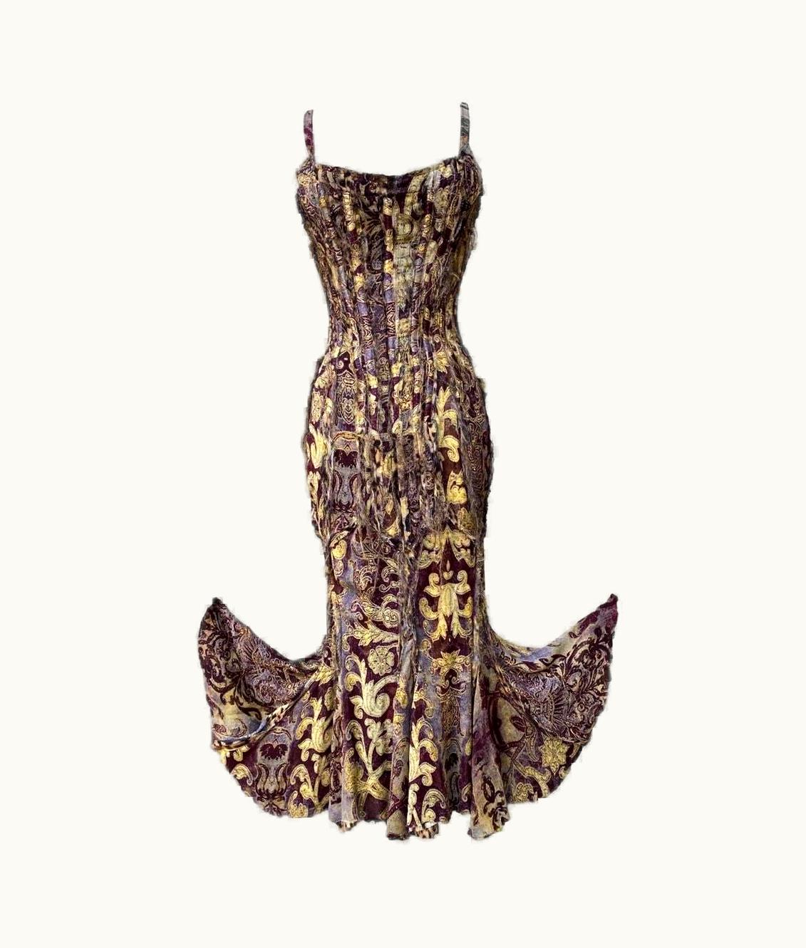 Roberto Cavalli Roberto Cavalli Burgundy And Gold Frayed Dress AW 2004 it