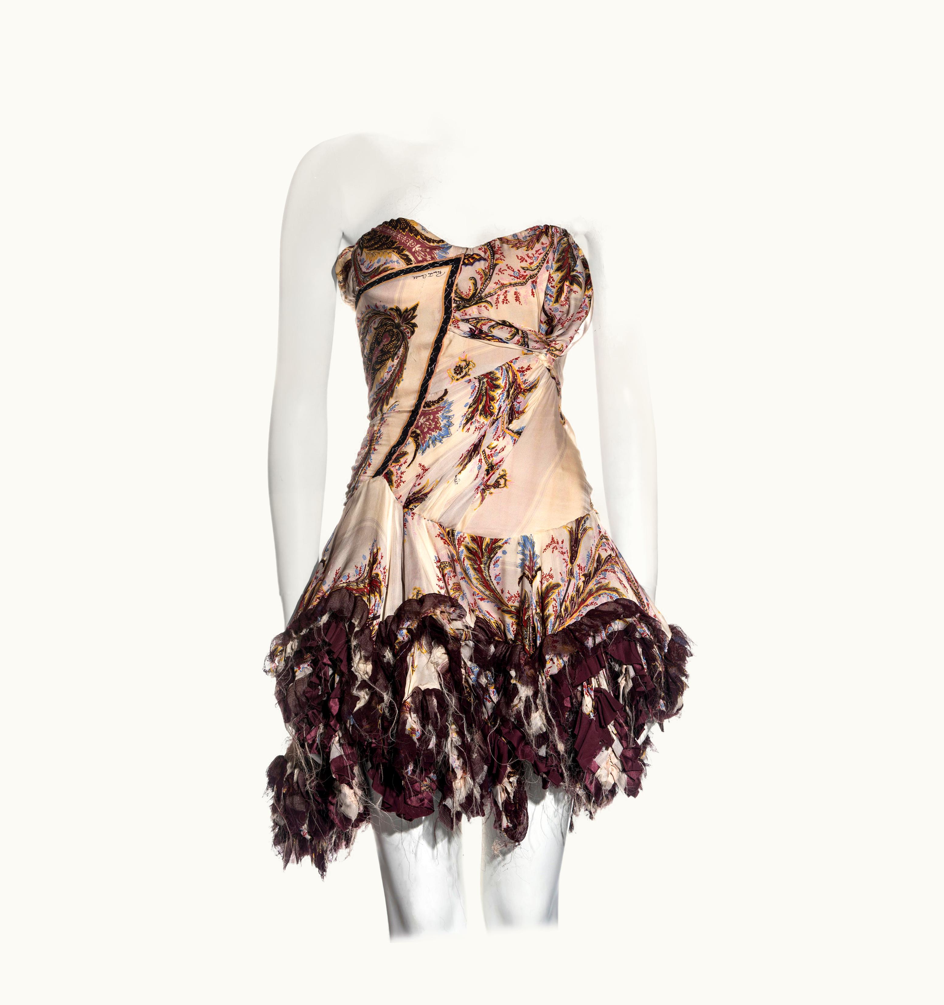 Roberto Cavalli Roberto Cavalli Cream And Purple Brocade-print Silk Corset Mini Dress, AW 2004