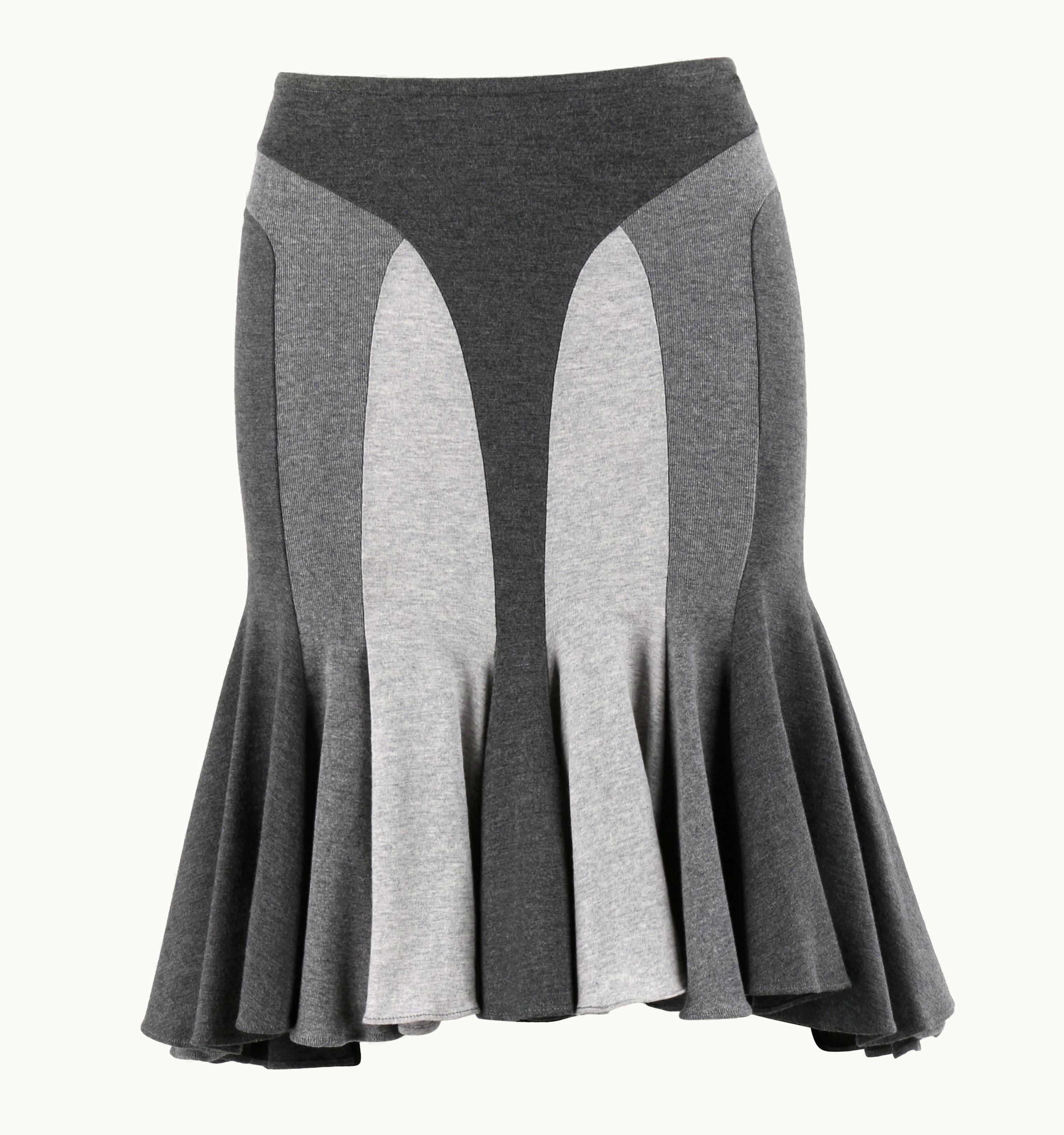 Alexander McQueen Alexander McQUEEN S/S 2004 Grey Color-Block High Low Flared Trumpet Skirt