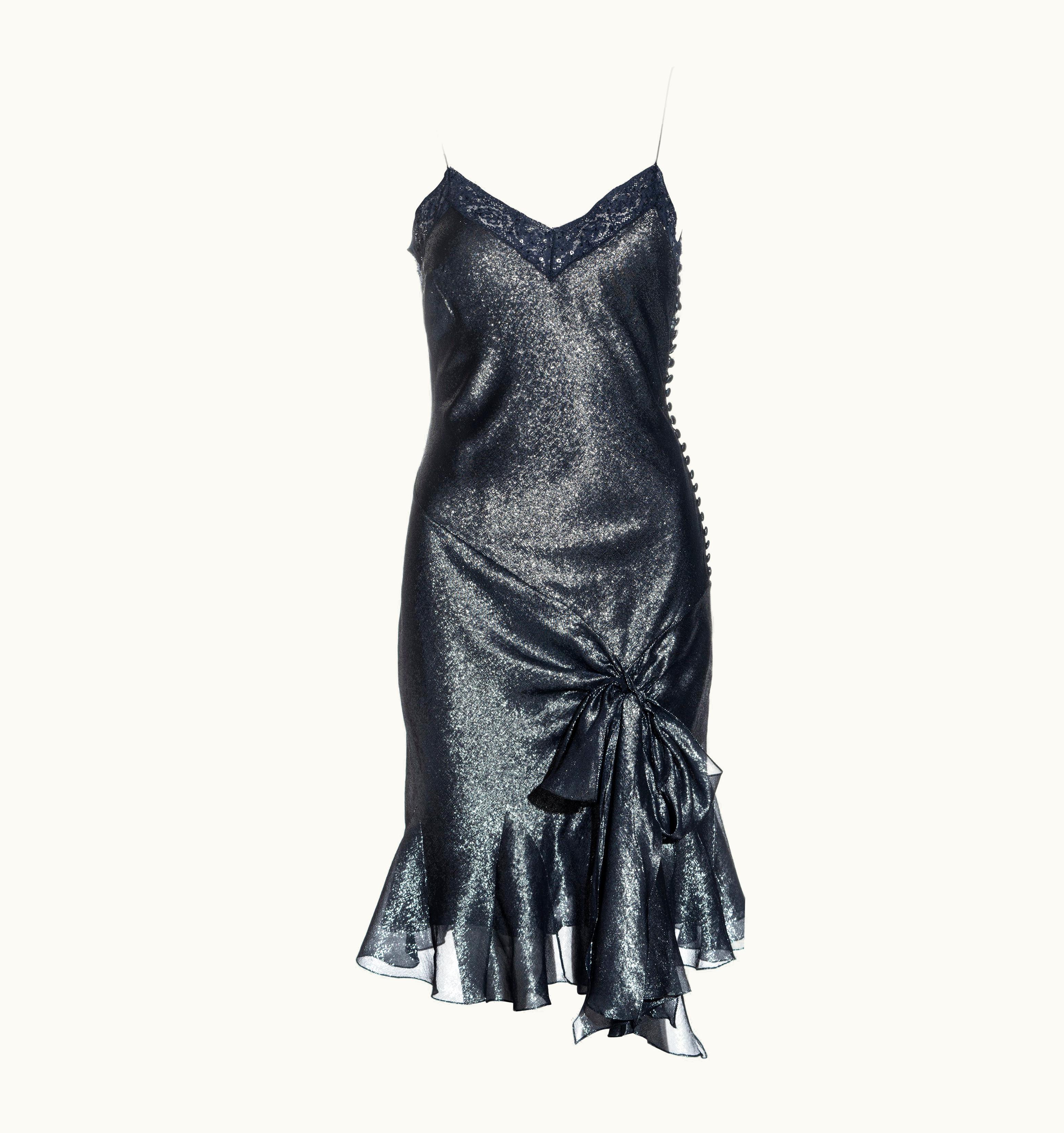 John Galliano John Galliano Metallic Blue Silk Lurex And Lace Evening Slip Dress, S/S 2004 UZ0604002
