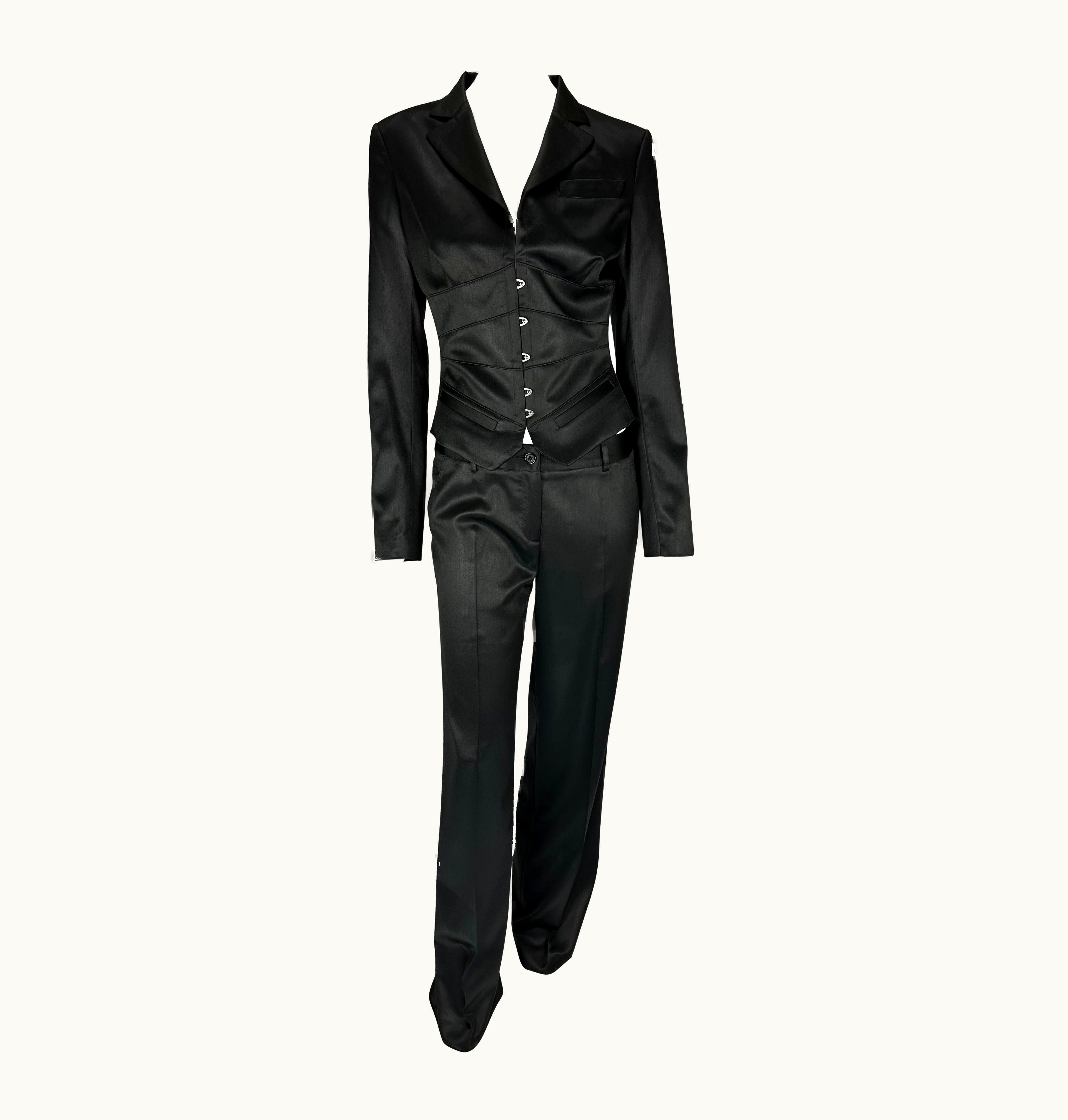 Roberto Cavalli AW 2004 Roberto Cavalli Corset Boned Lace-Up Black Low-Rise Pantsuit