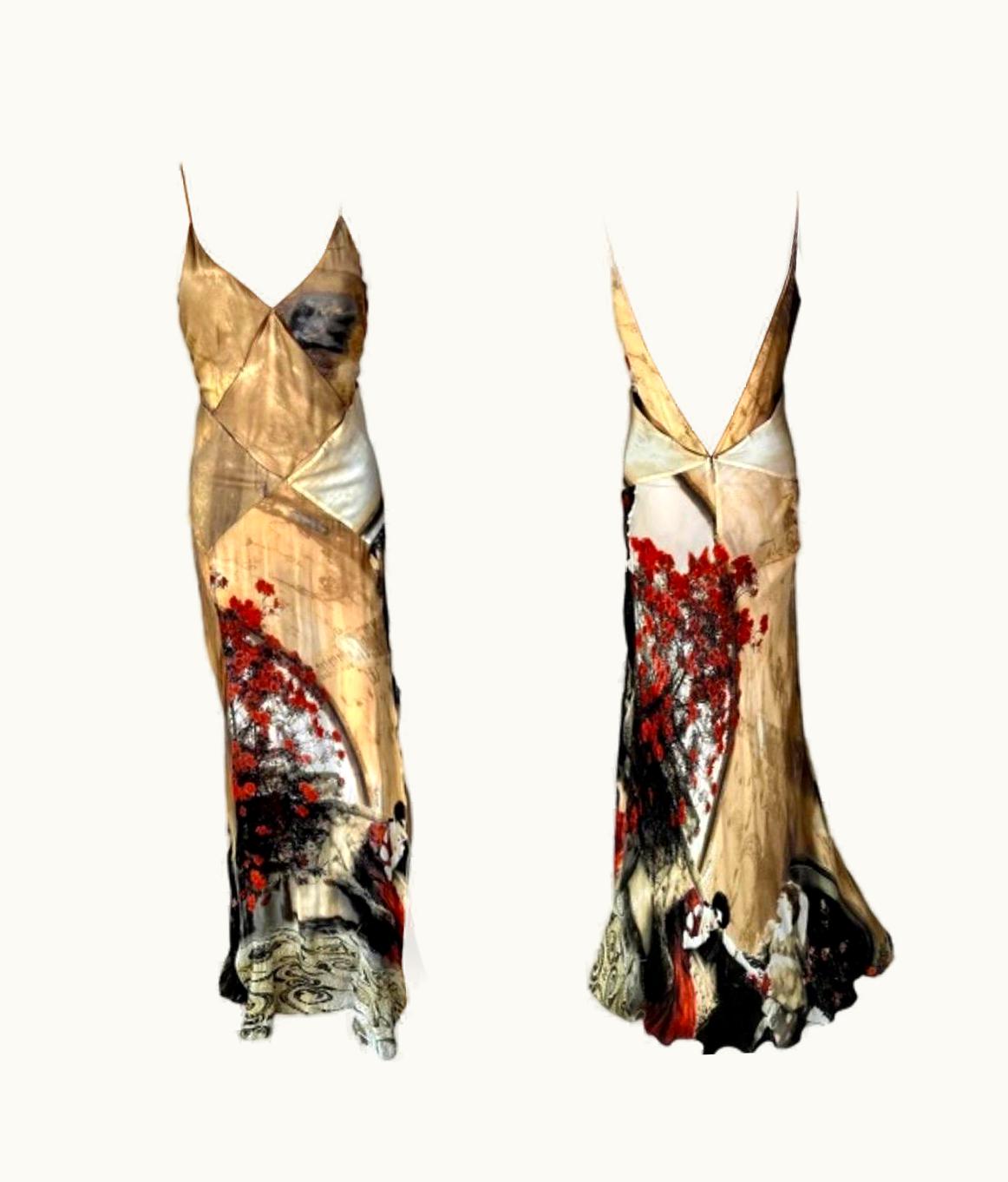 Roberto Cavalli Roberto Cavalli S/S 2004 Runway Cutout High Slit Silk Slip Evening Dress Gown