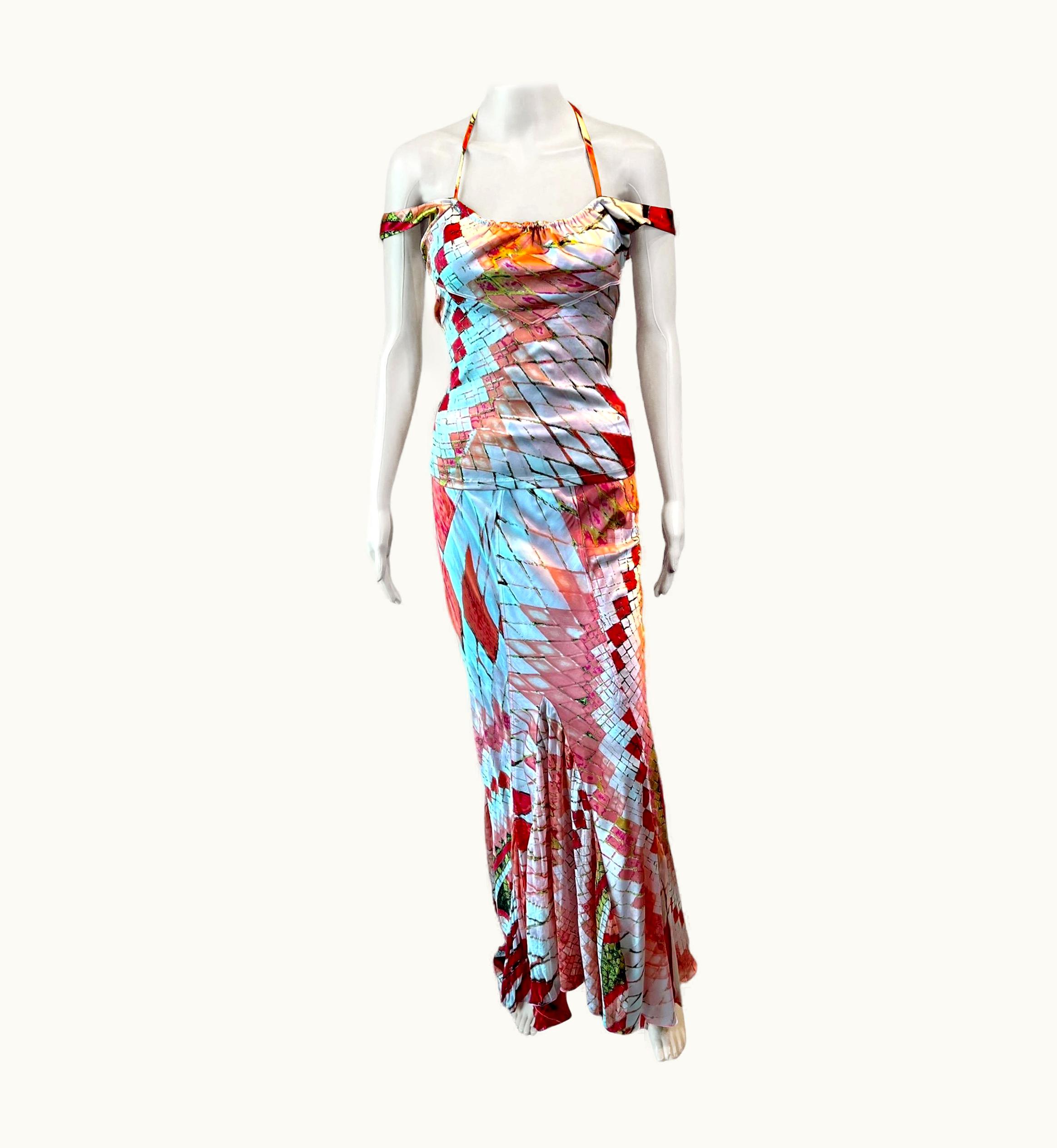 Roberto Cavalli Roberto Cavalli S/S 2004 Silk Halter Top & Maxi Skirt Ensemble 2 Piece Set