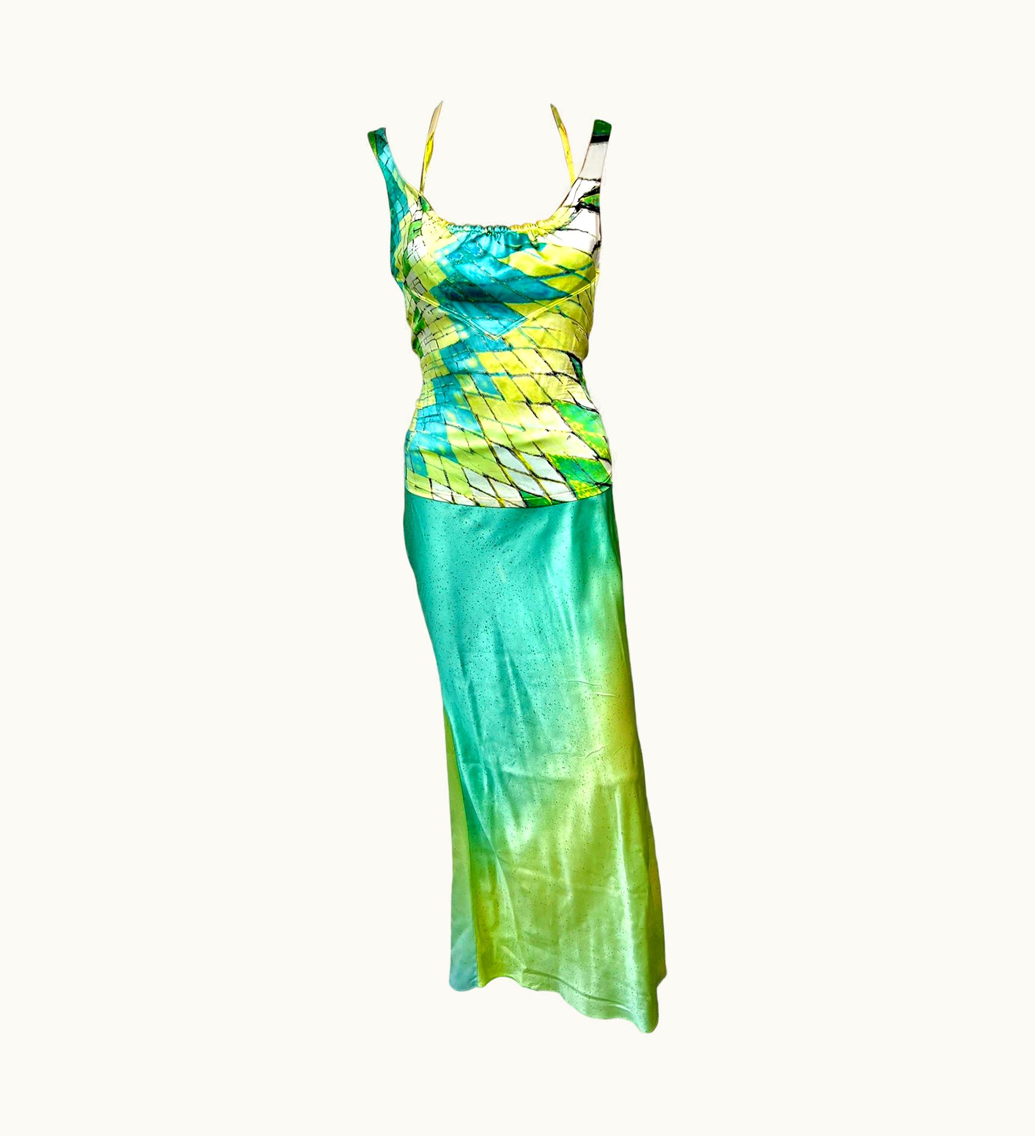 Roberto Cavalli Roberto Cavalli S/S 2004 Feather Embellished Halter Top & Maxi Skirt 2 Piece Set