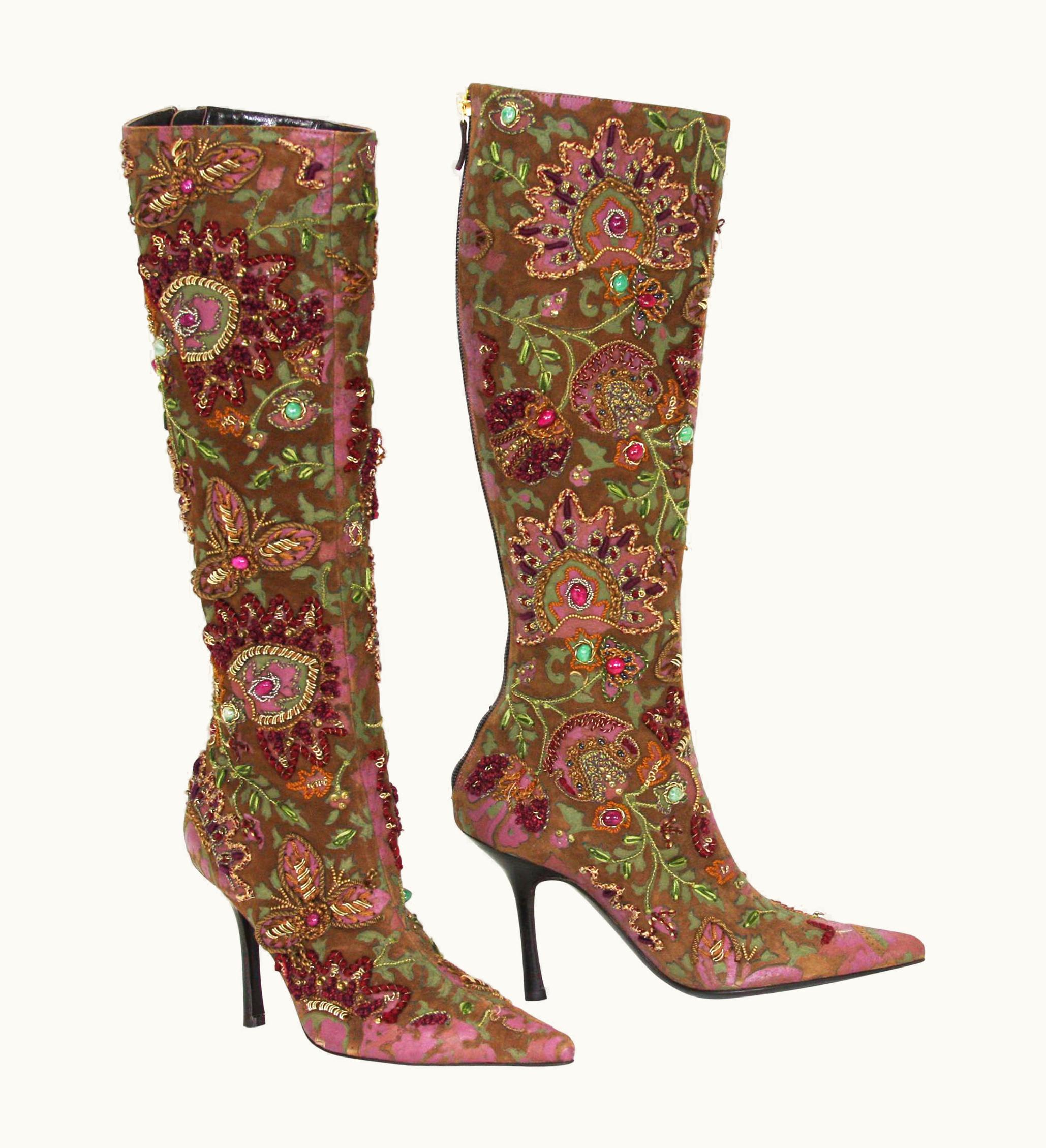 Oscar De La Renta Oscar De La Renta AW 2004 Hand Painted Embroidered Boots 36.6 -