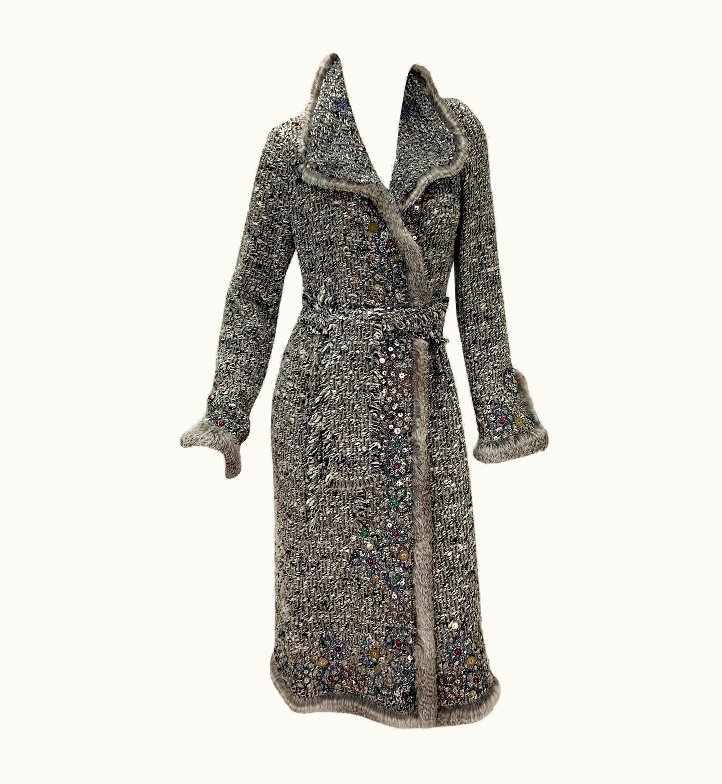 Oscar De La Renta Oscar De La Renta Runway AW 2004 Beaded Embroidered Fur Trim Coat Cardigan 4