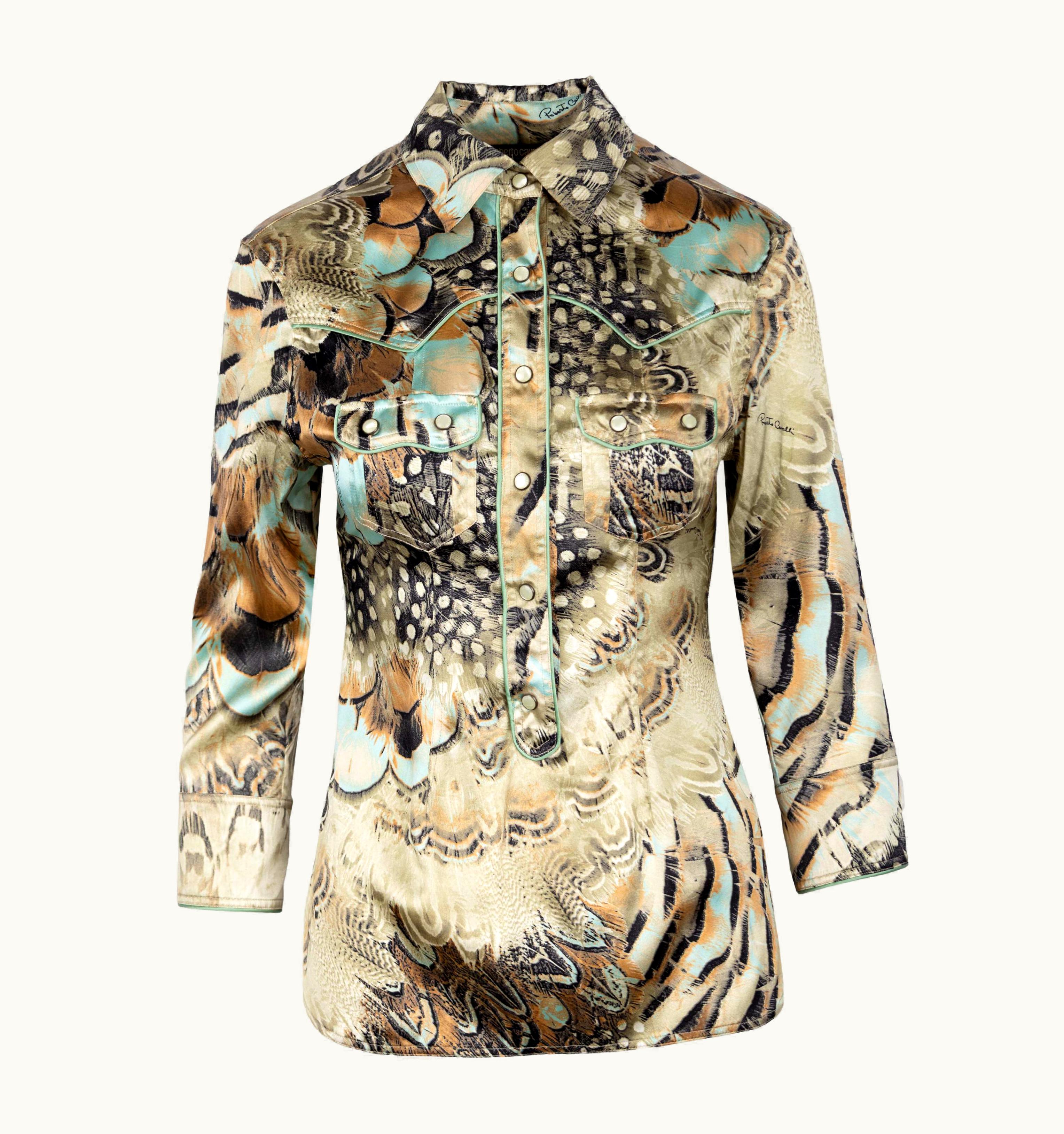 Roberto Cavalli Roberto Cavalli Feather Printed Silk Blouse - '00s