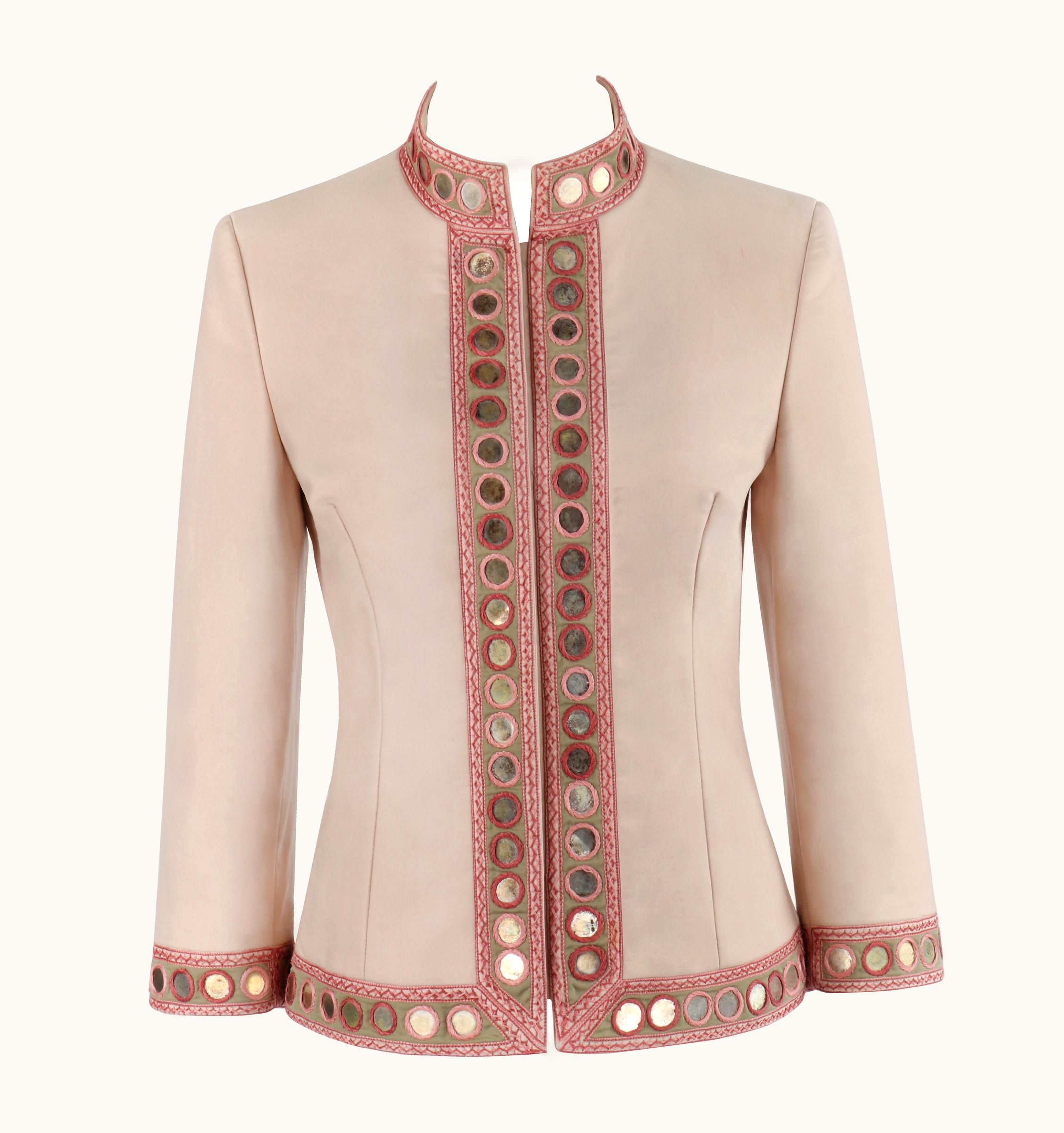 Alexander McQueen Alexander McQUEEN S/S 2005 Beige Gold Coin Embroidered Collared Button Up Jacket