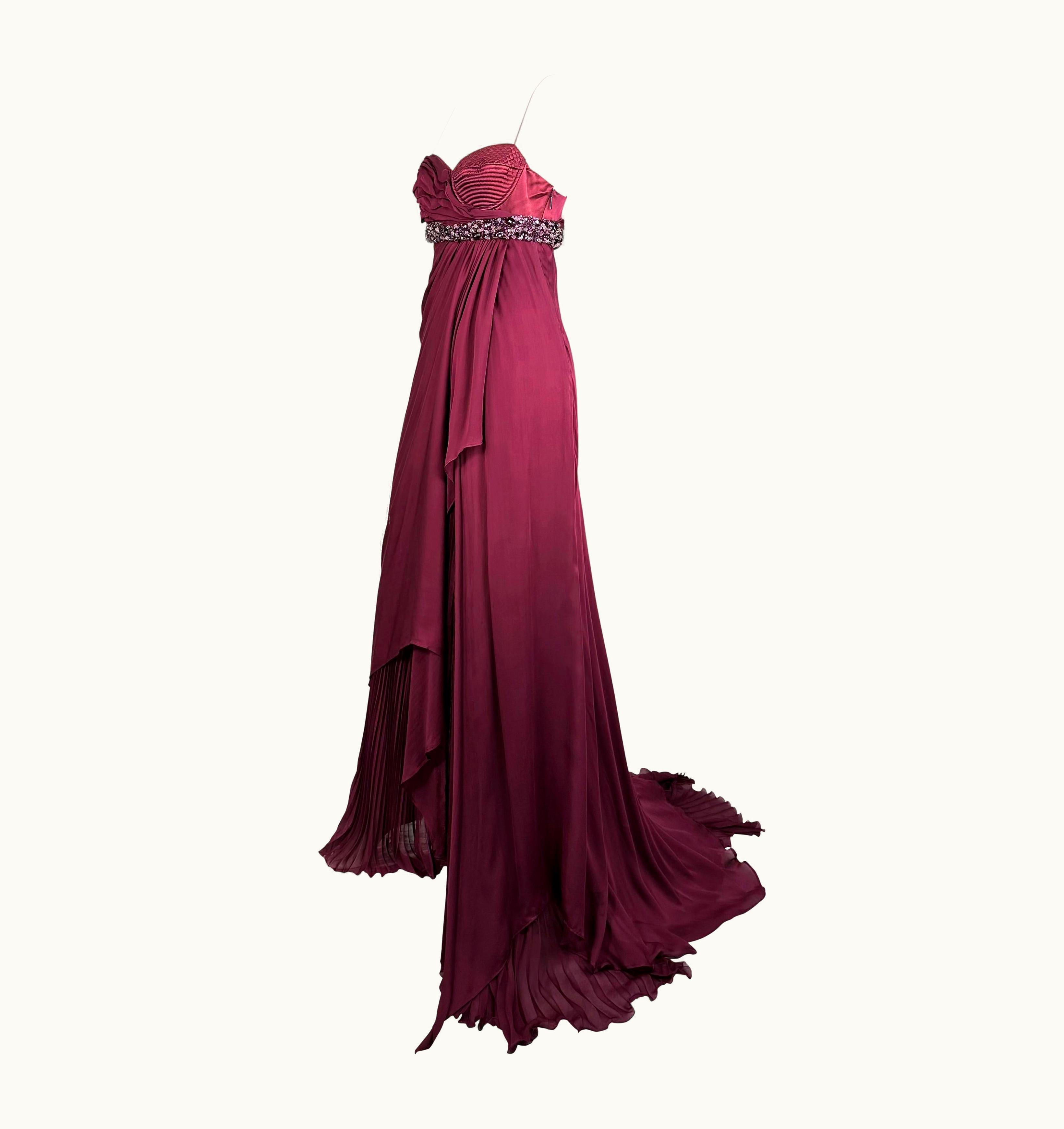 Roberto Cavalli AW 2005 Roberto Cavalli Runway Purple Rhinestone Silk Chiffon Satin Maxi Gown