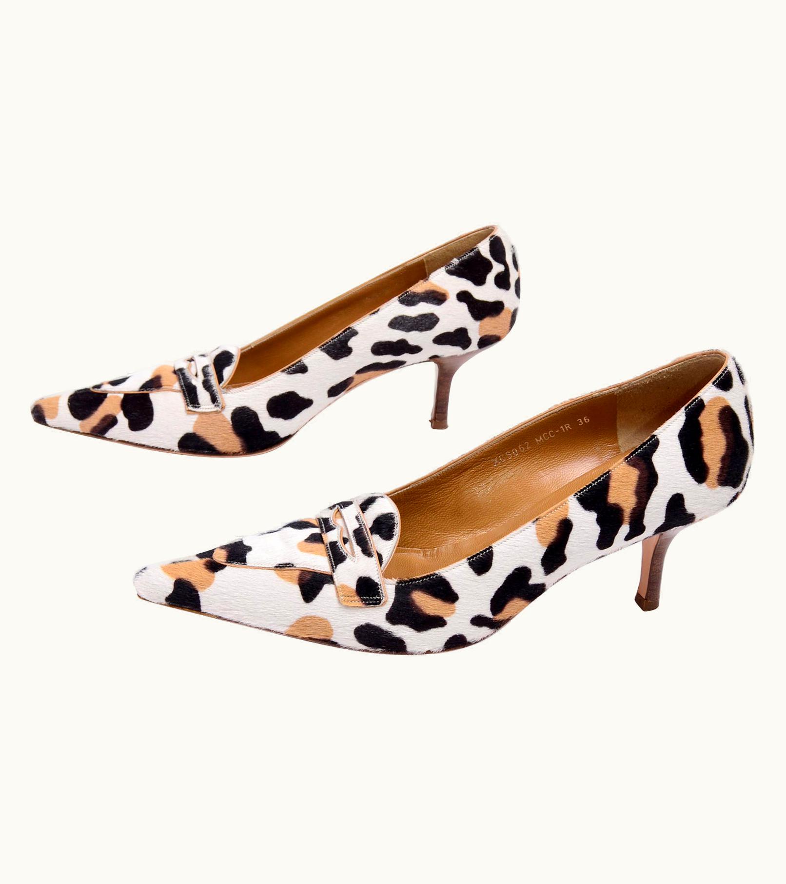 Valentino Valentino Garavani Pony Fur Leopard Print Penny Loafer Style Wood Heel Pumps