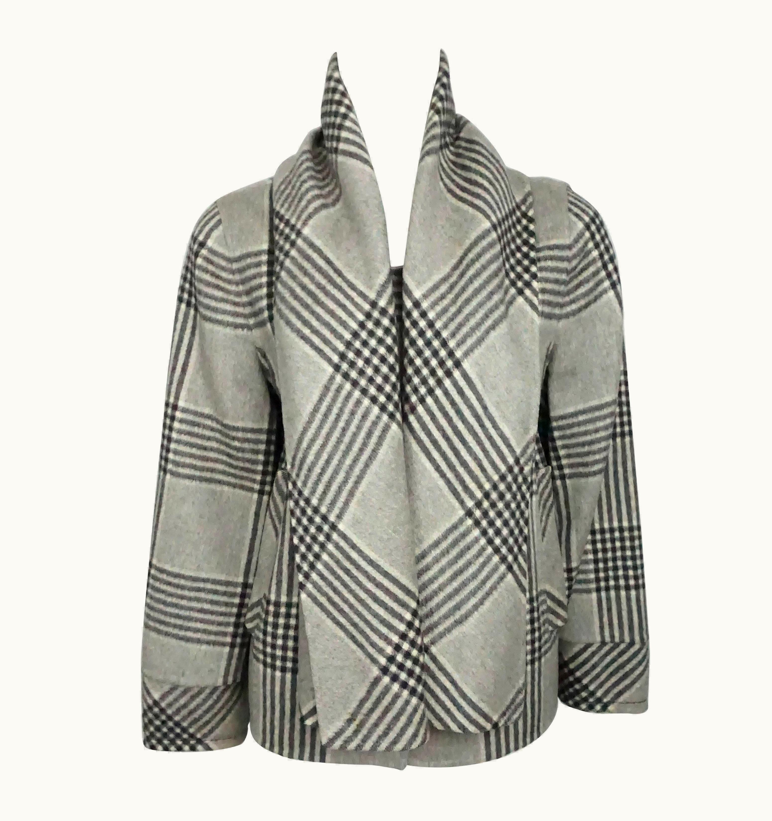 Oscar De La Renta Oscar De La Renta Grey Window Pane Double Face Camel And Persian Wool Jacket