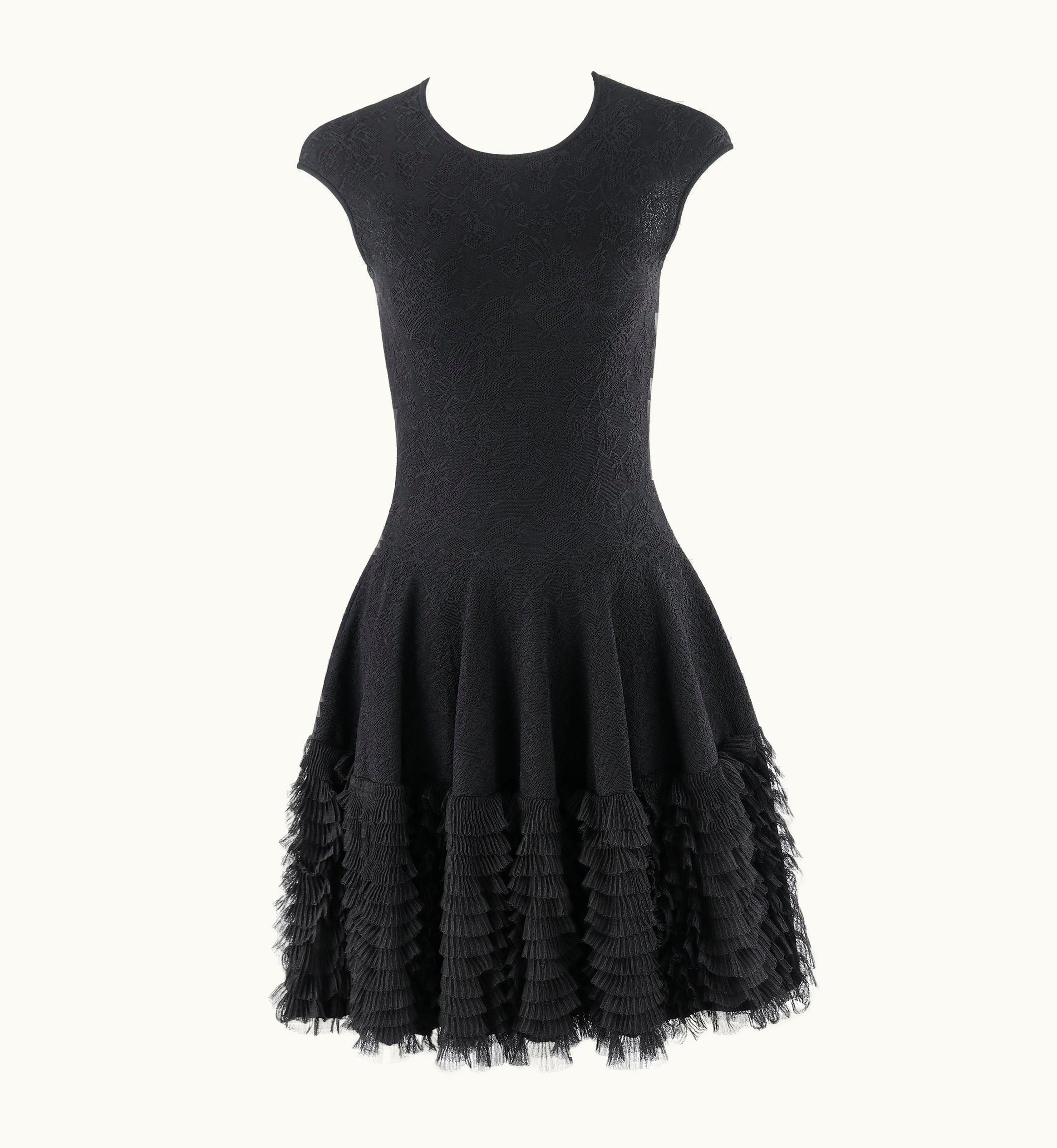 Alexander McQueen Alexander McQUEEN AW 2008 Floral Lace Knit Fit & Flare Ruffle Layer Skirt Dress