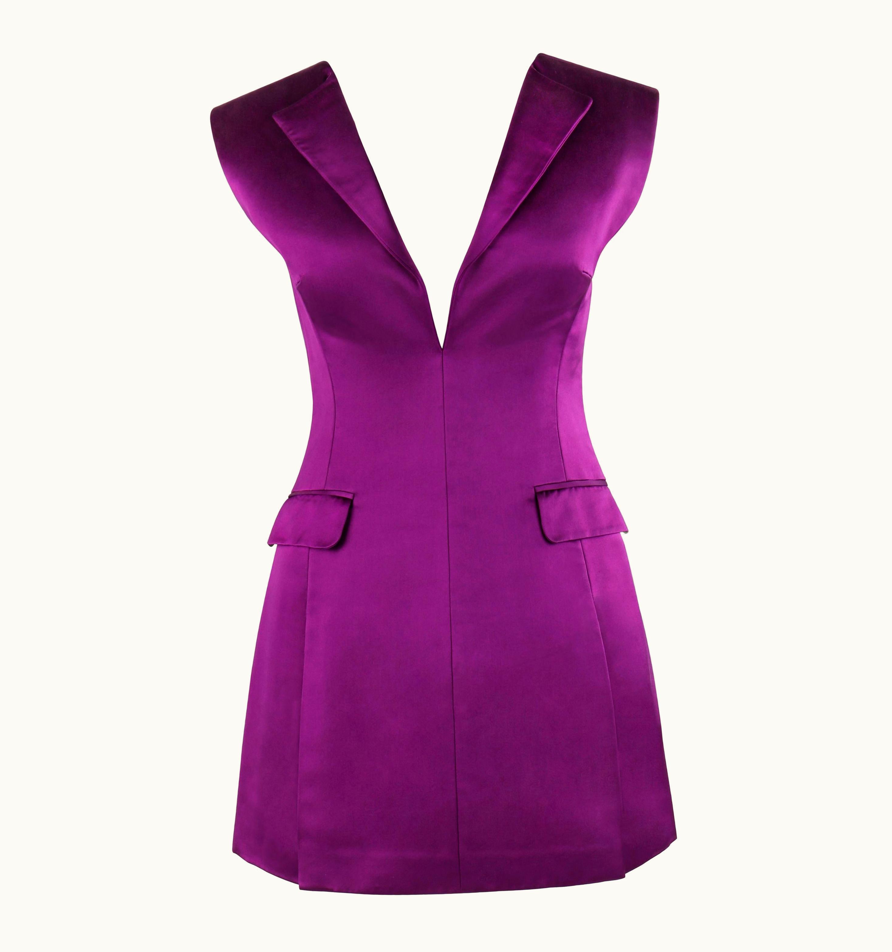 Alexander McQueen Alexander McQUEEN S/S 2008 "La Dame Bleue" Purple Silk Fitted V Neck Mini Dress