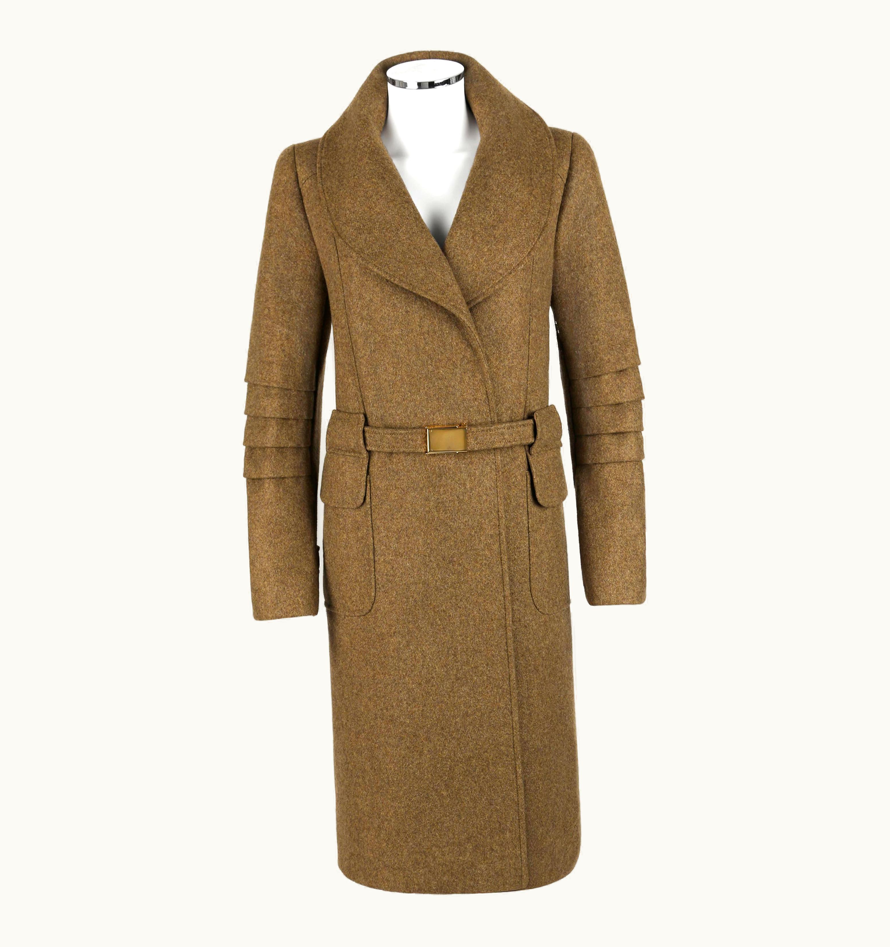 Oscar De La Renta Oscar De La Renta AW 2008 Light Brown Cashmere Buckle Belt Wrap Coat