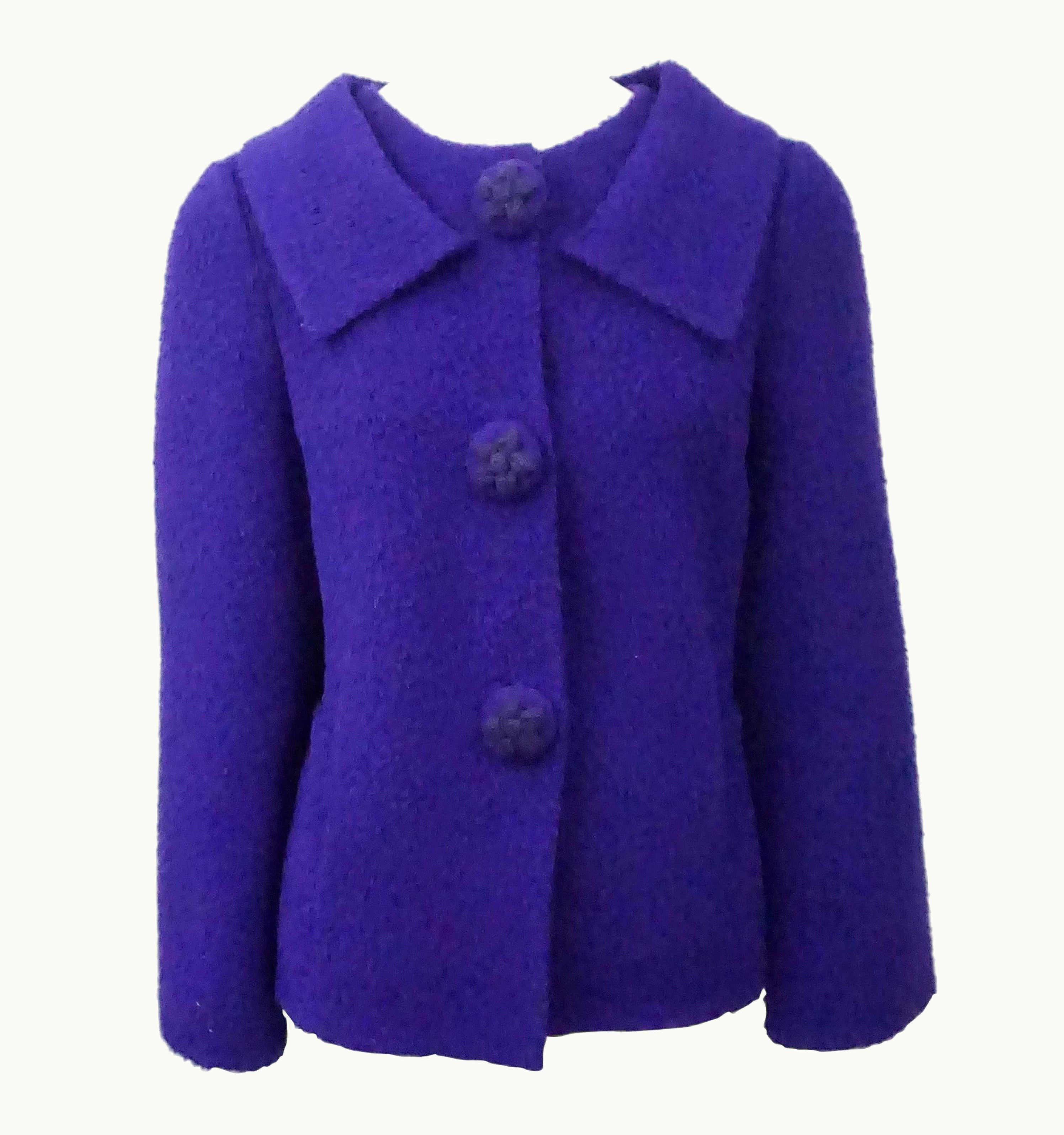 Oscar De La Renta Oscar De La Renta Purple Alpaca Jacket With Floral Buttons-8