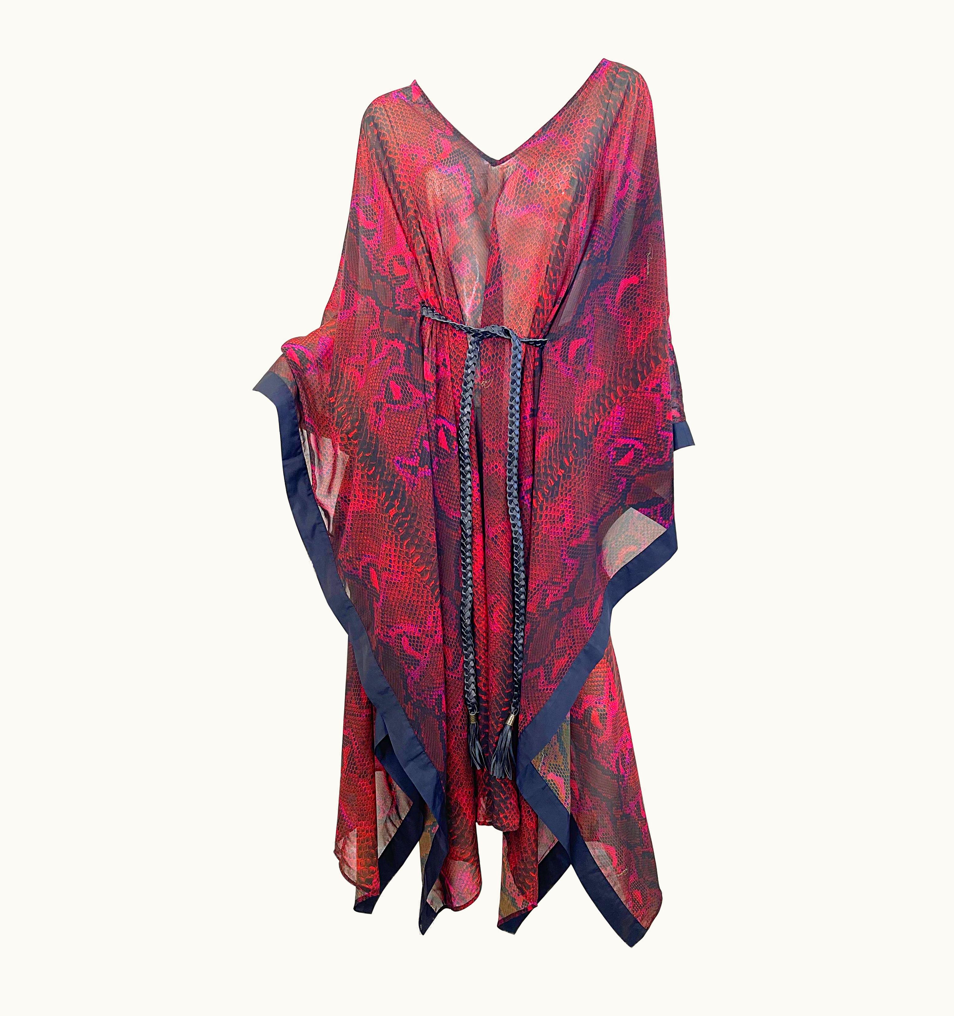 Roberto Cavalli Roberto Cavalli 2000s Snakeskin Animal Print Magenta Burgundy Black Caftan Dress