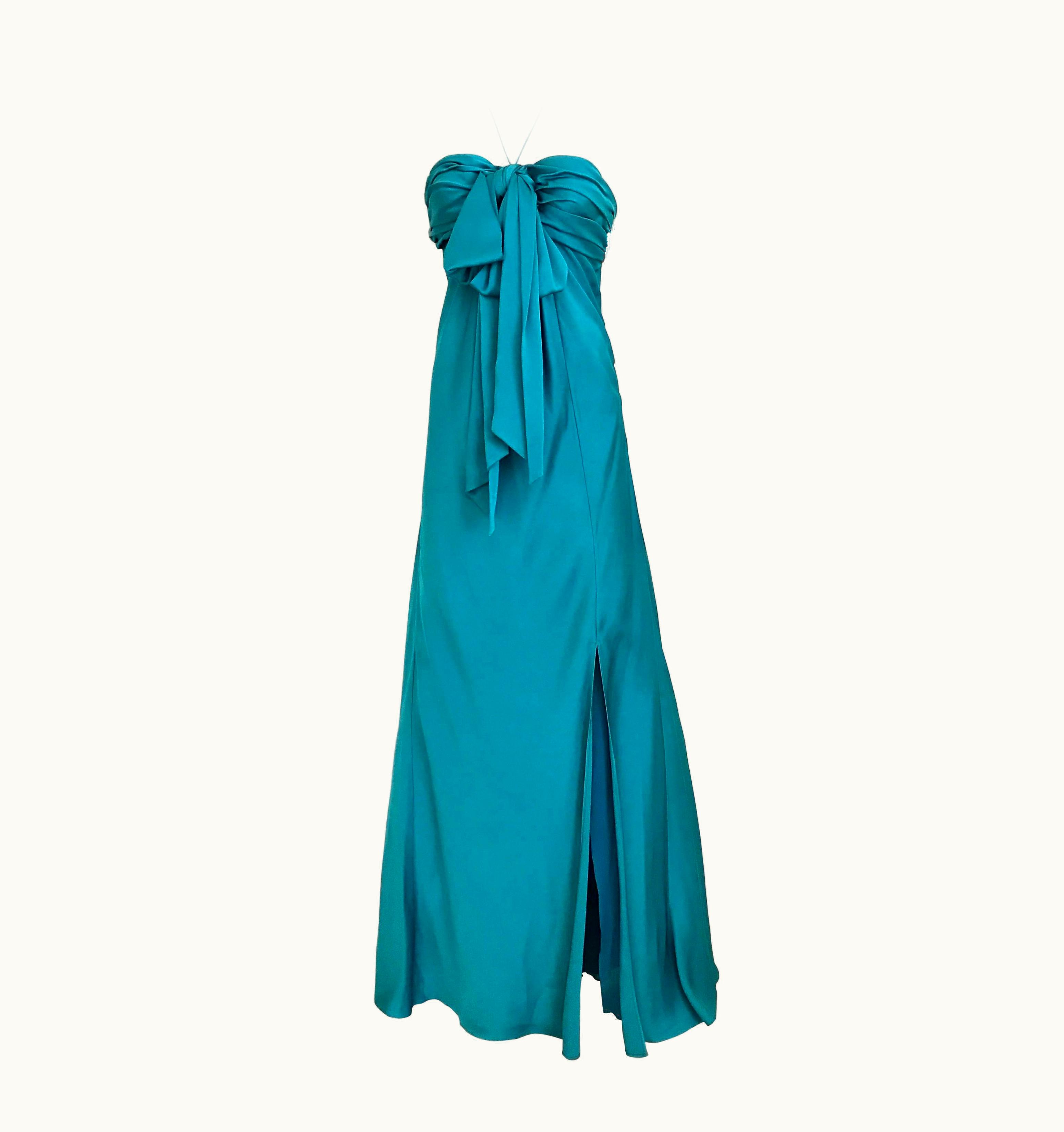 John Galliano John Galliano Vintage Teal Blue Silk Halter Gown