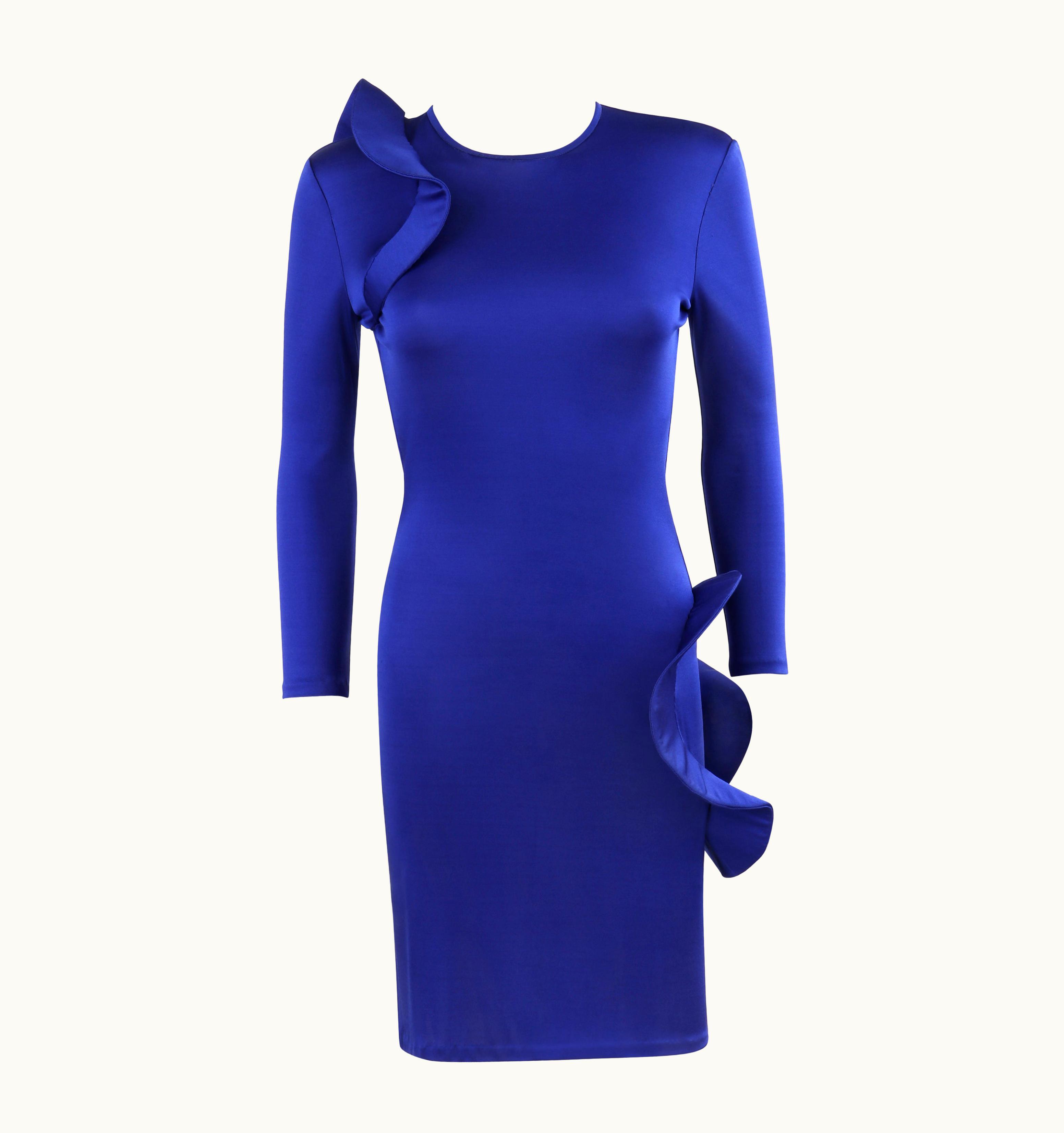 Alexander McQueen Alexander McQUEEN C.2010 Royal Blue Structured Ruffle Bodycon Dress Ooak Sample