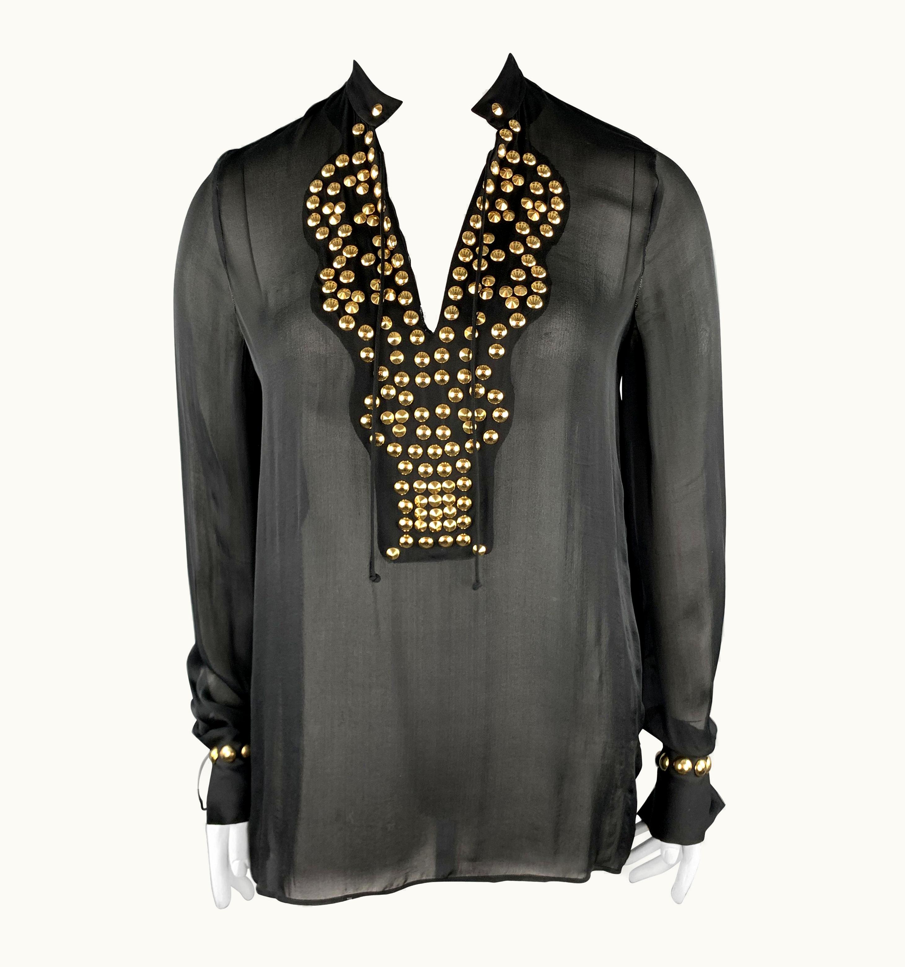 Givenchy Givenchy 10 Black Gold Studded Silk Chiffon Resort 2010 Blouse