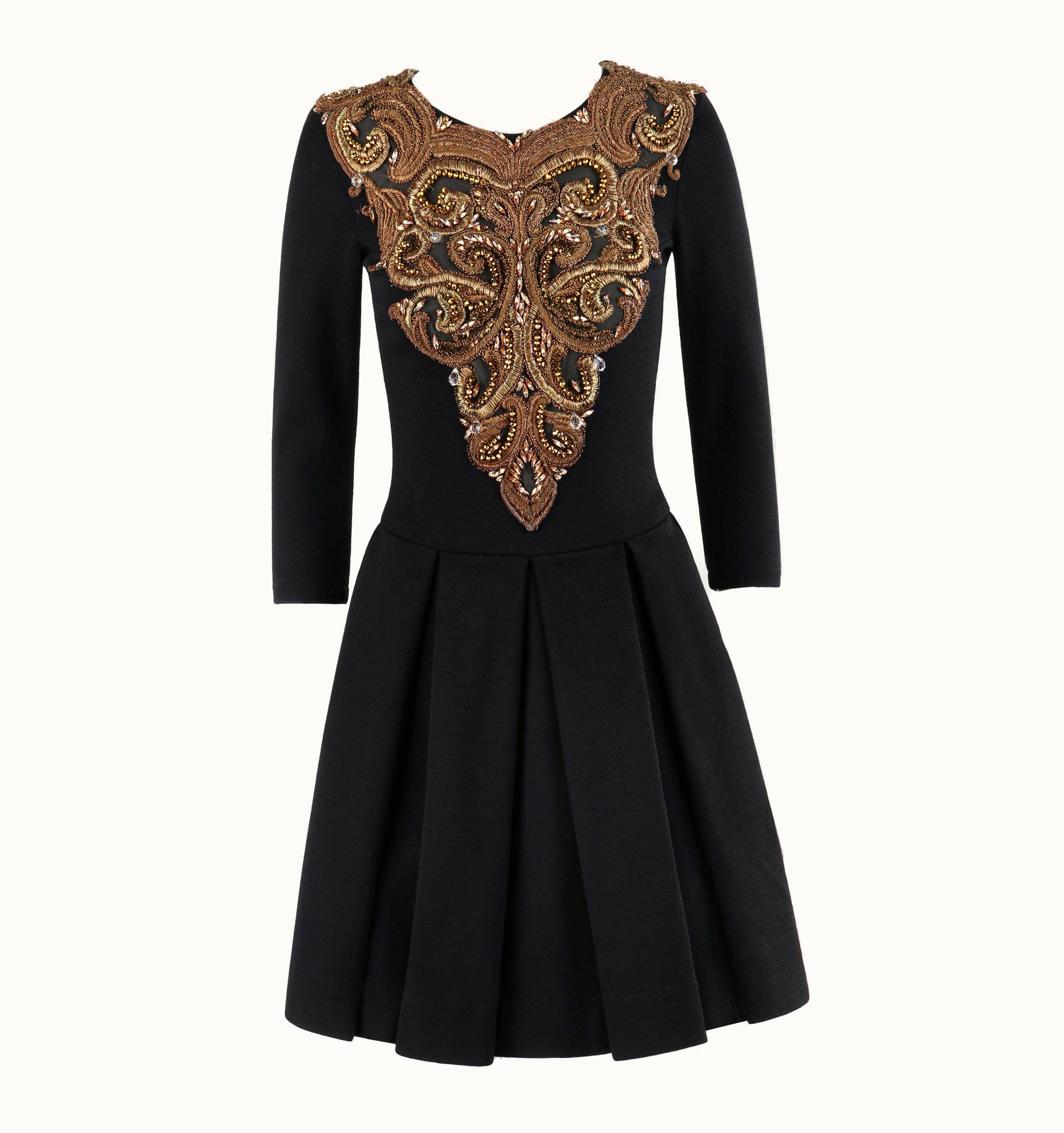 Alexander McQueen Alexander McQUEEN AW 2010 "Angels & Demons" Black Gold Beaded Fit N Flare Dress