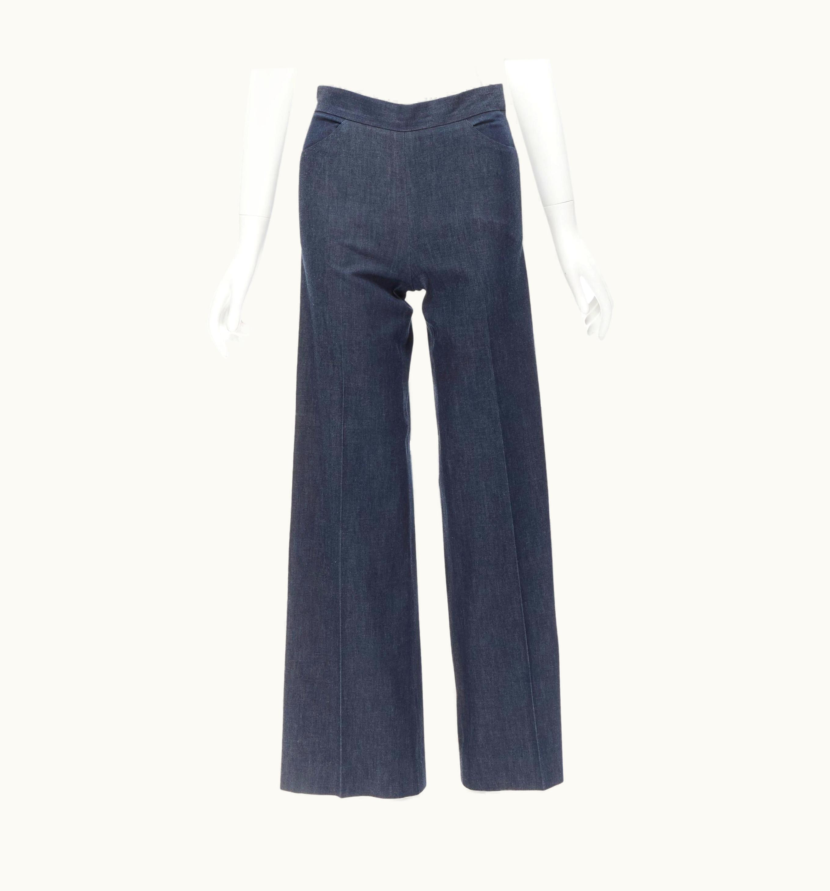 Oscar De La Renta Oscar De La Renta Blue Cotton Wide Leg Pants