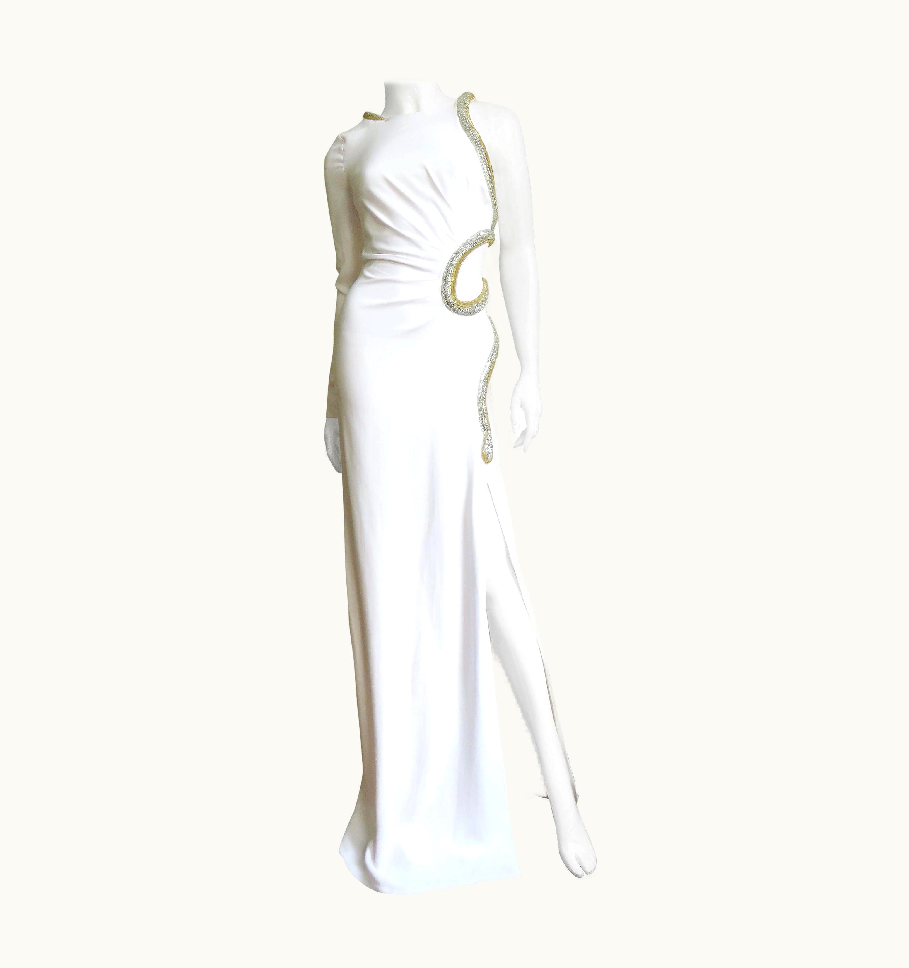 Roberto Cavalli Roberto Cavalli One Sleeve Silk Gown With Cut Out Waist