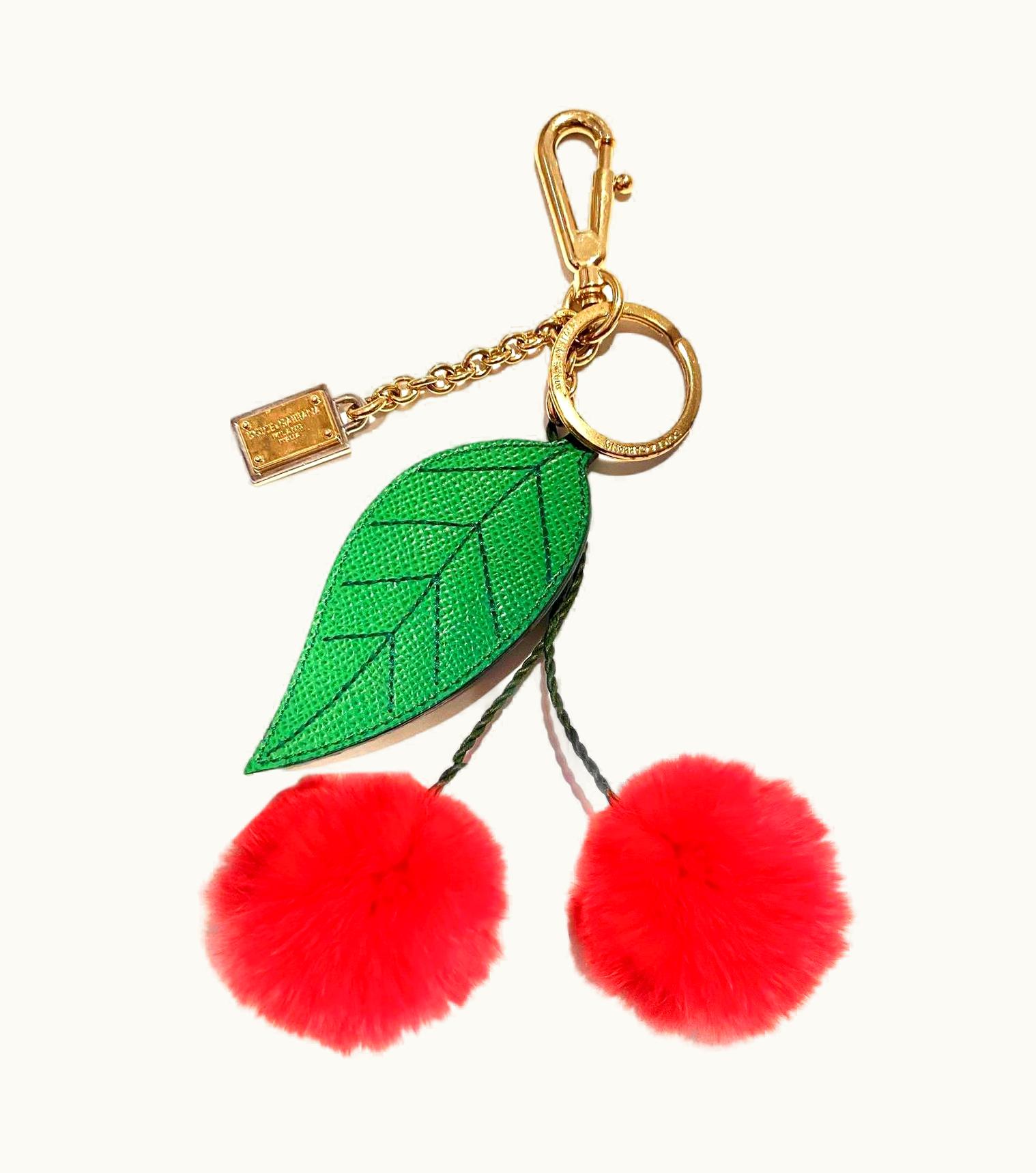 Dolce & Gabbana Dolce & Gabbana Red Cherry Pom Gold Tone Key Ring Bag Charm