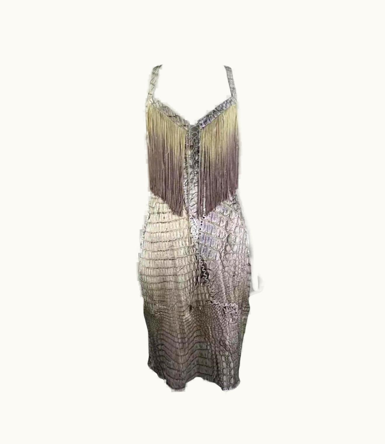 Roberto Cavalli Roberto Cavalli Fringed Python Silk Dress It
