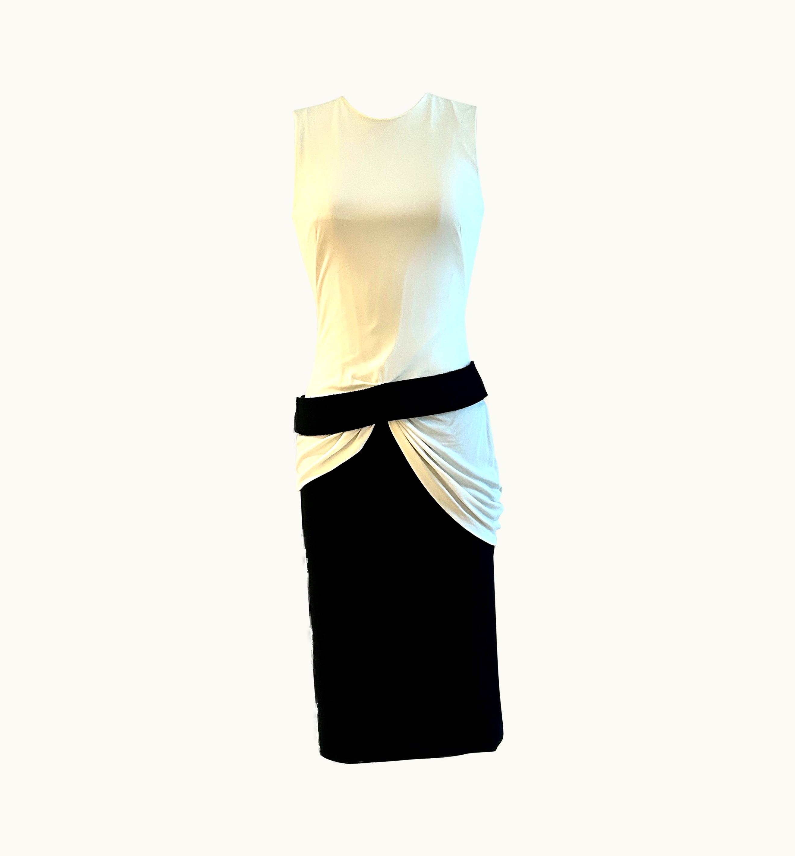Alexander McQueen Alexander McQueen Black And White Draped Belted Dress