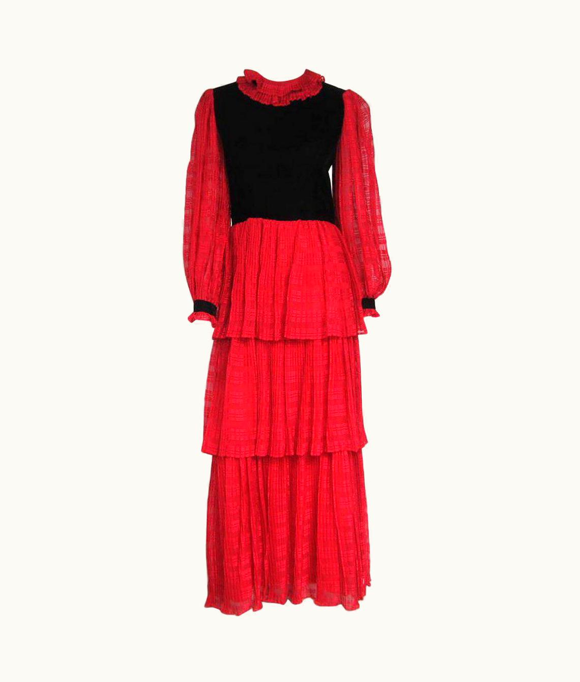 Givenchy 1970s Givenchy Red & Black Ruffled Tiered Gown UZ0604202