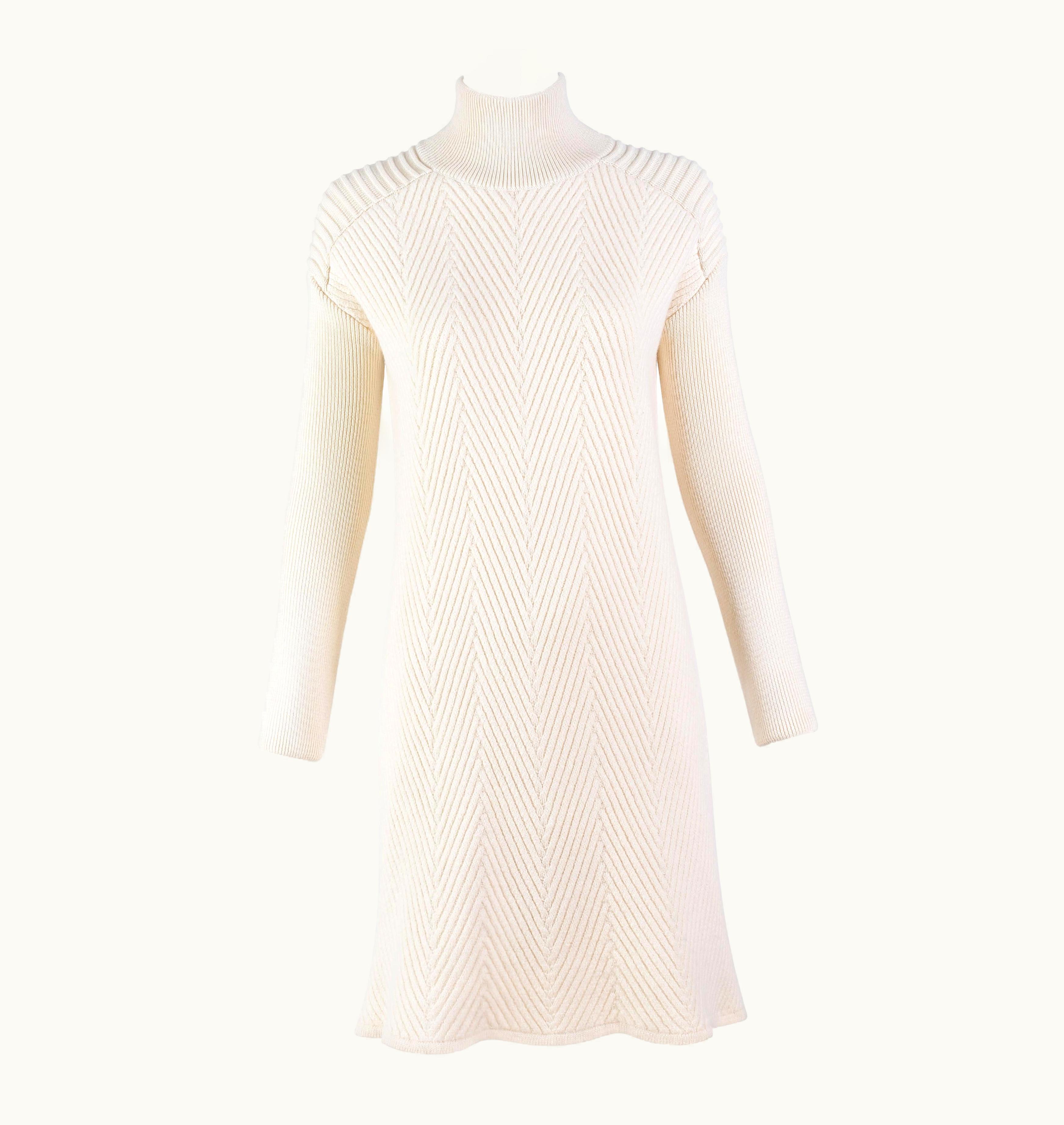 Alexander McQueen McQ Alexander McQueen Off White Ivory Wool Long Sleeve Turtleneck Sweater Dress