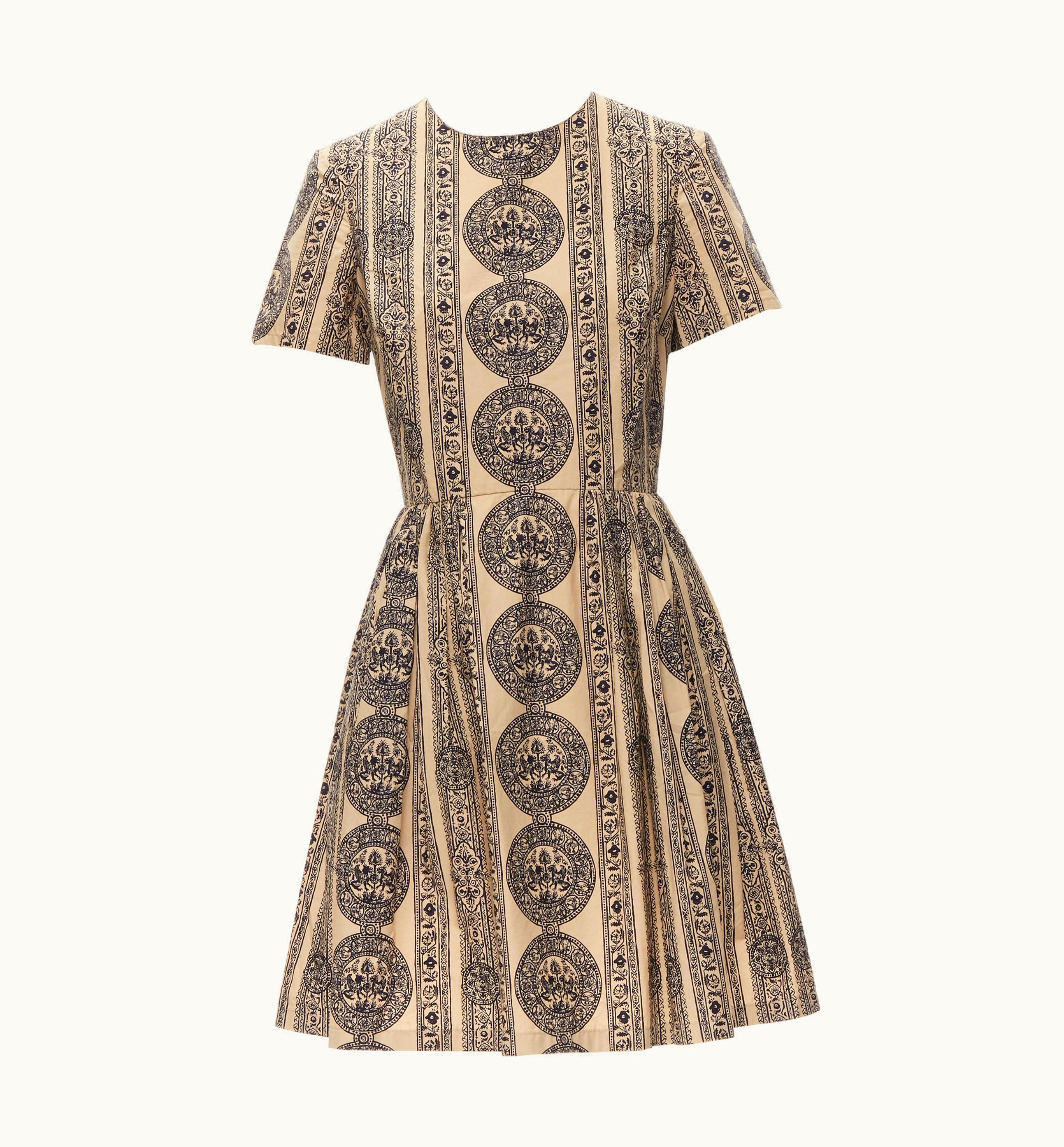Valentino Valentino Beige Black Coin Medallion Print Cotton Bambolina Dress