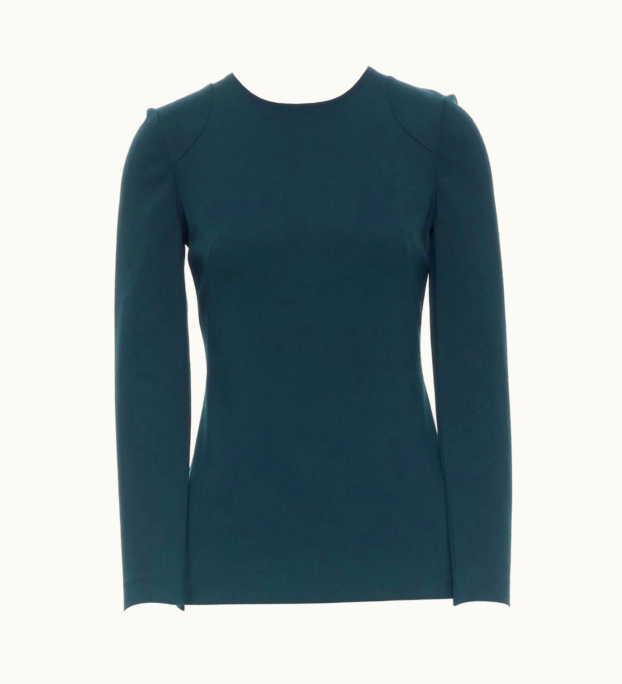 Alexander McQueen Alexander Mcqueen Dark Green Curved Seam Shoulder Long Sleeve Fitted Top