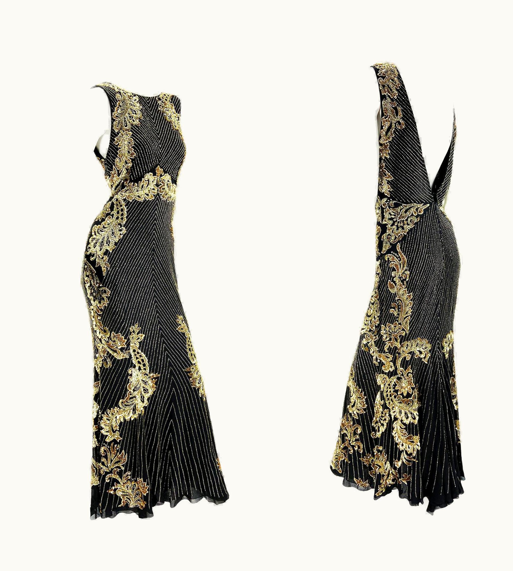 Roberto Cavalli Nwt $9.990 Roberto Cavalli Black Silk Fully Embellished Dress Gown It 42 - Us