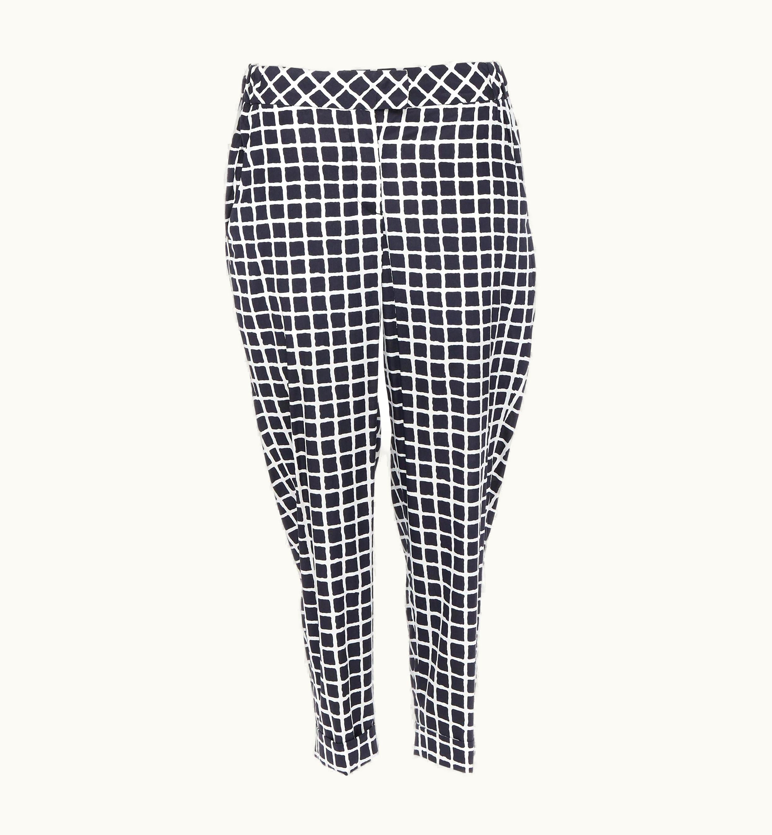 Oscar De La Renta Oscar De La Renta F15 Wool Cotton Black White Check Print Elasticated Pants