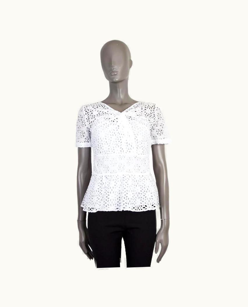 Oscar De La Renta Oscar De La Renta White Cotton Broderie Anglaise Short Sleeve Blouse Shirt 2