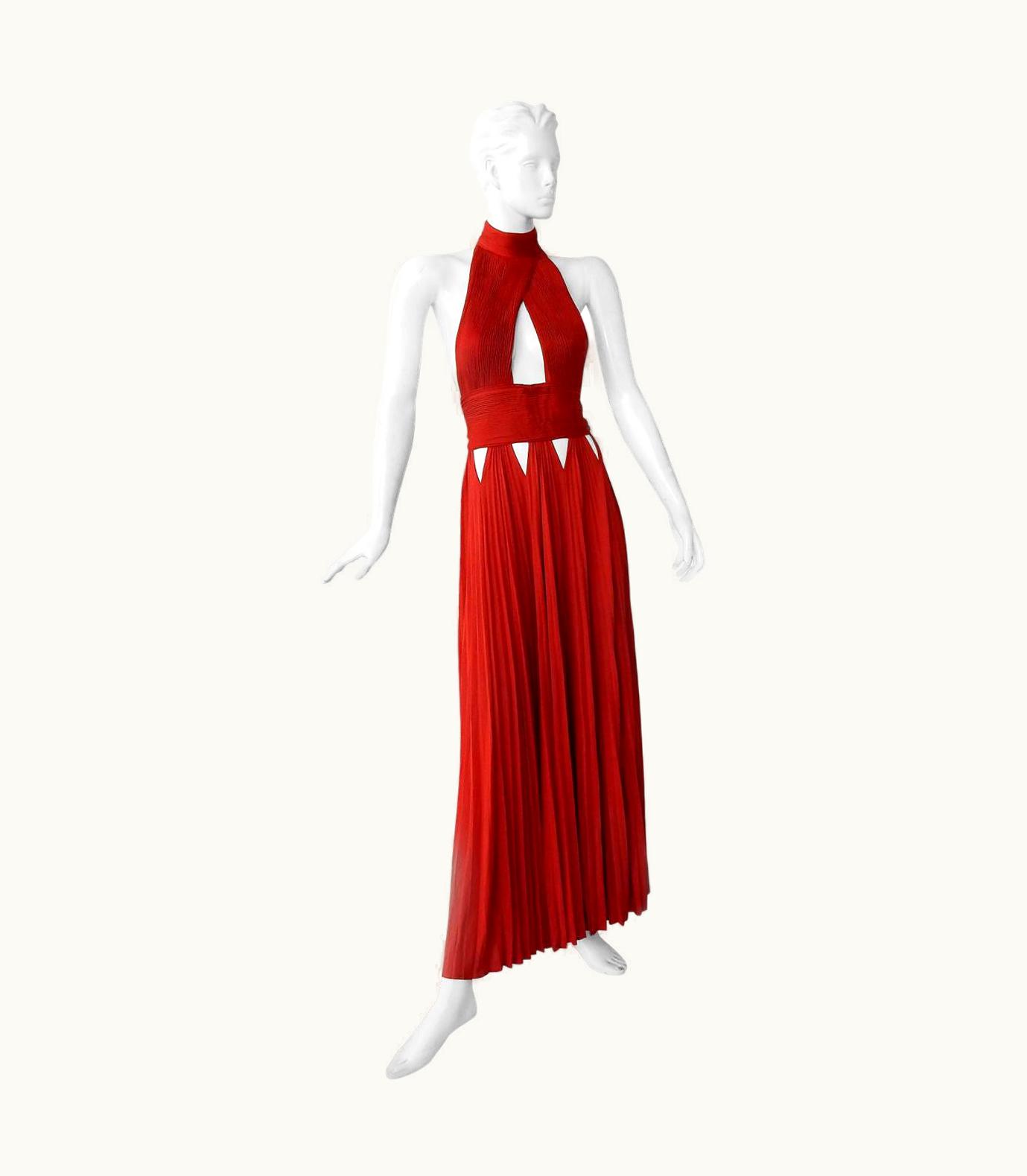 Givenchy Givenchy Red Cut-out Plisse Jersey Maxi Dress Gown Nwt