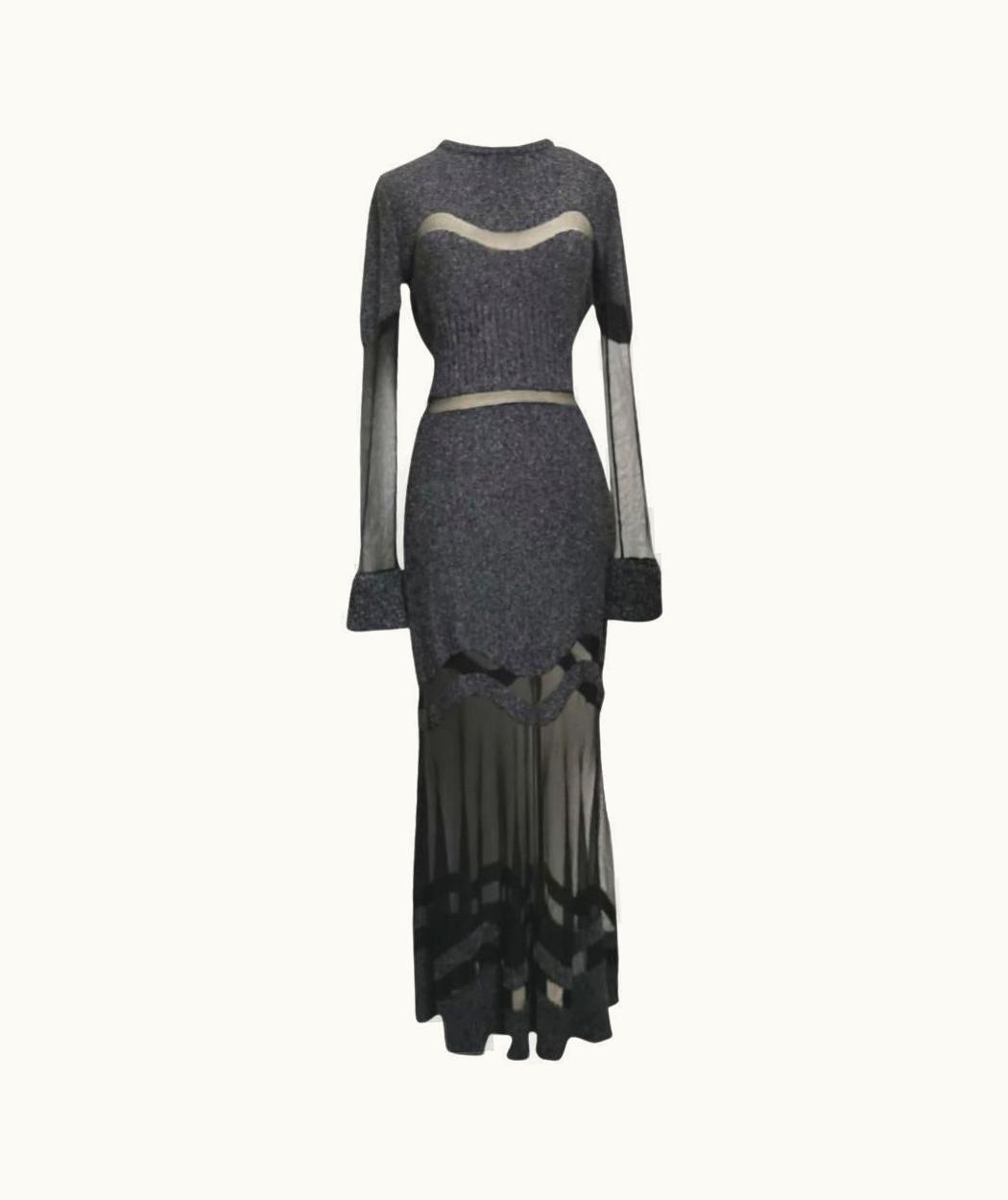 Alexander McQueen Alexander Mcqueen Dark Gray Bouclé Wool And Silk Mesh Dress