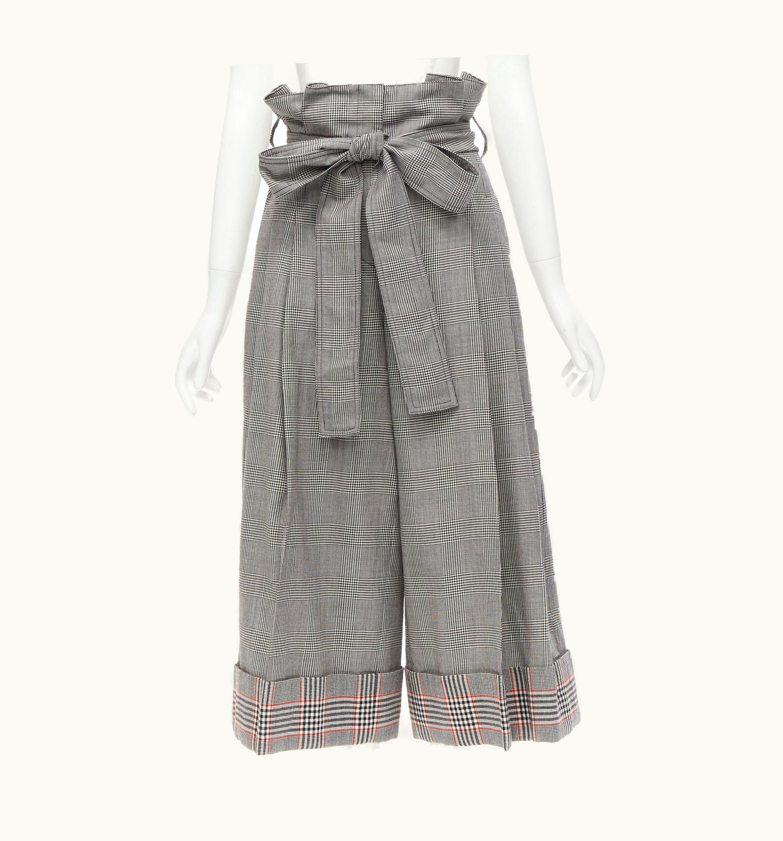 Alexander McQueen Alexander Mcqueen Grey Checked Wool Paperbag Waist Cuffed Pants