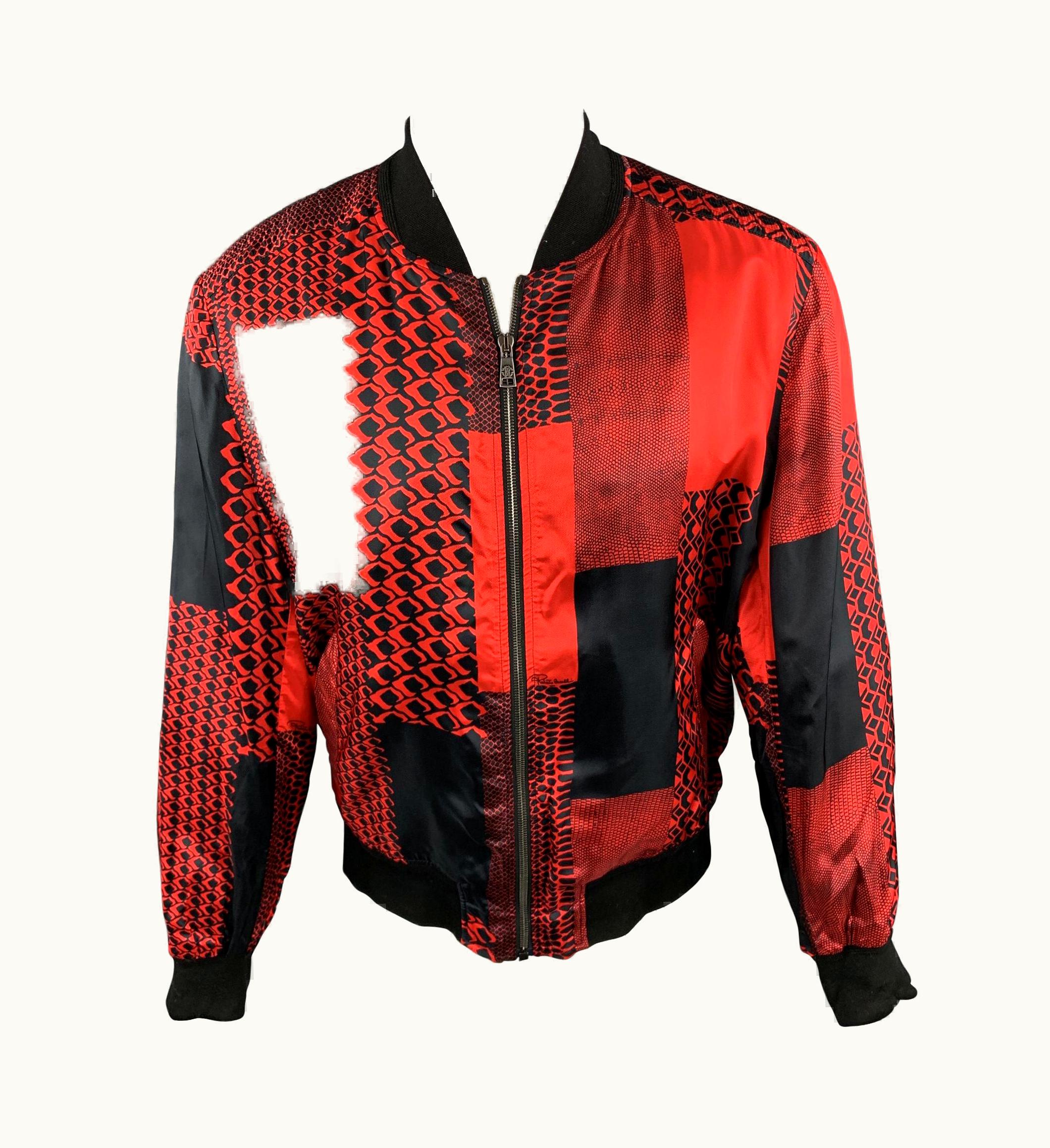 Roberto Cavalli Roberto Cavalli Pre-Fall 2018 Black & Red Print Viscose Zip Up Jacket