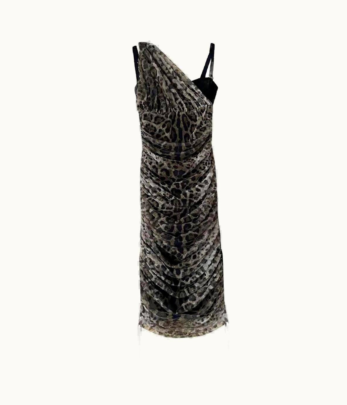 Dolce & Gabbana S/S 2019 Dolce&Gabbana One Shoulder Stretch Tulle Midi Dress