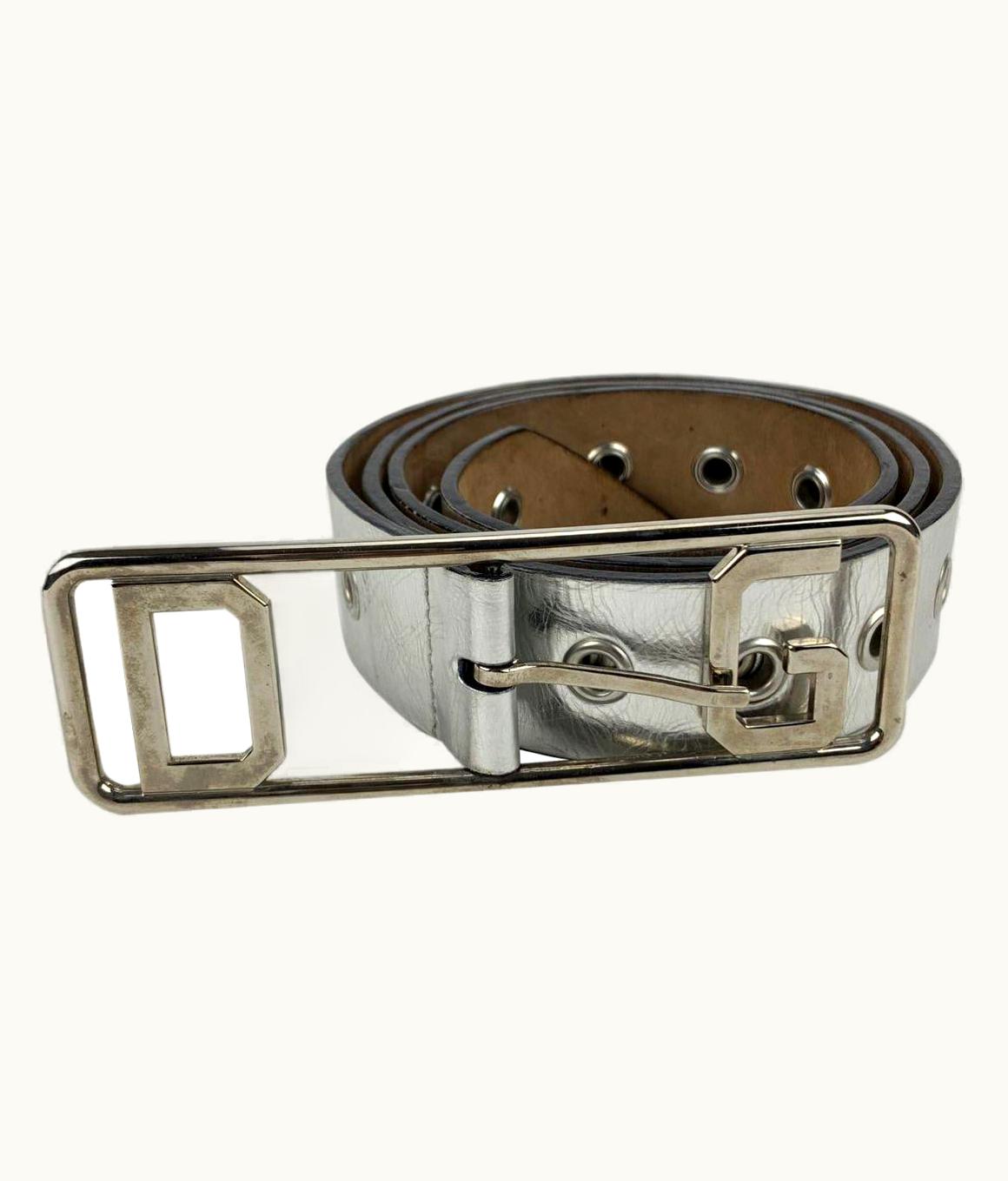 Dolce & Gabbana Dolce & Gabbana Silver Leather Belt Perforated Studs S/S90