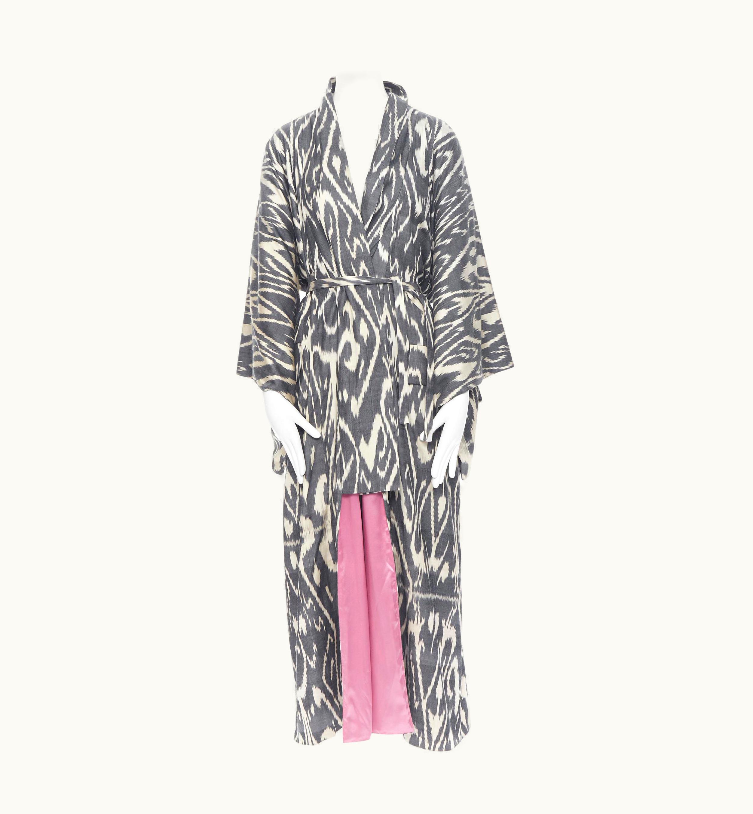 Oscar De La Renta Oscar De La Renta S/S Runway Brown Black Leopard Pink Silk Lined Kimono